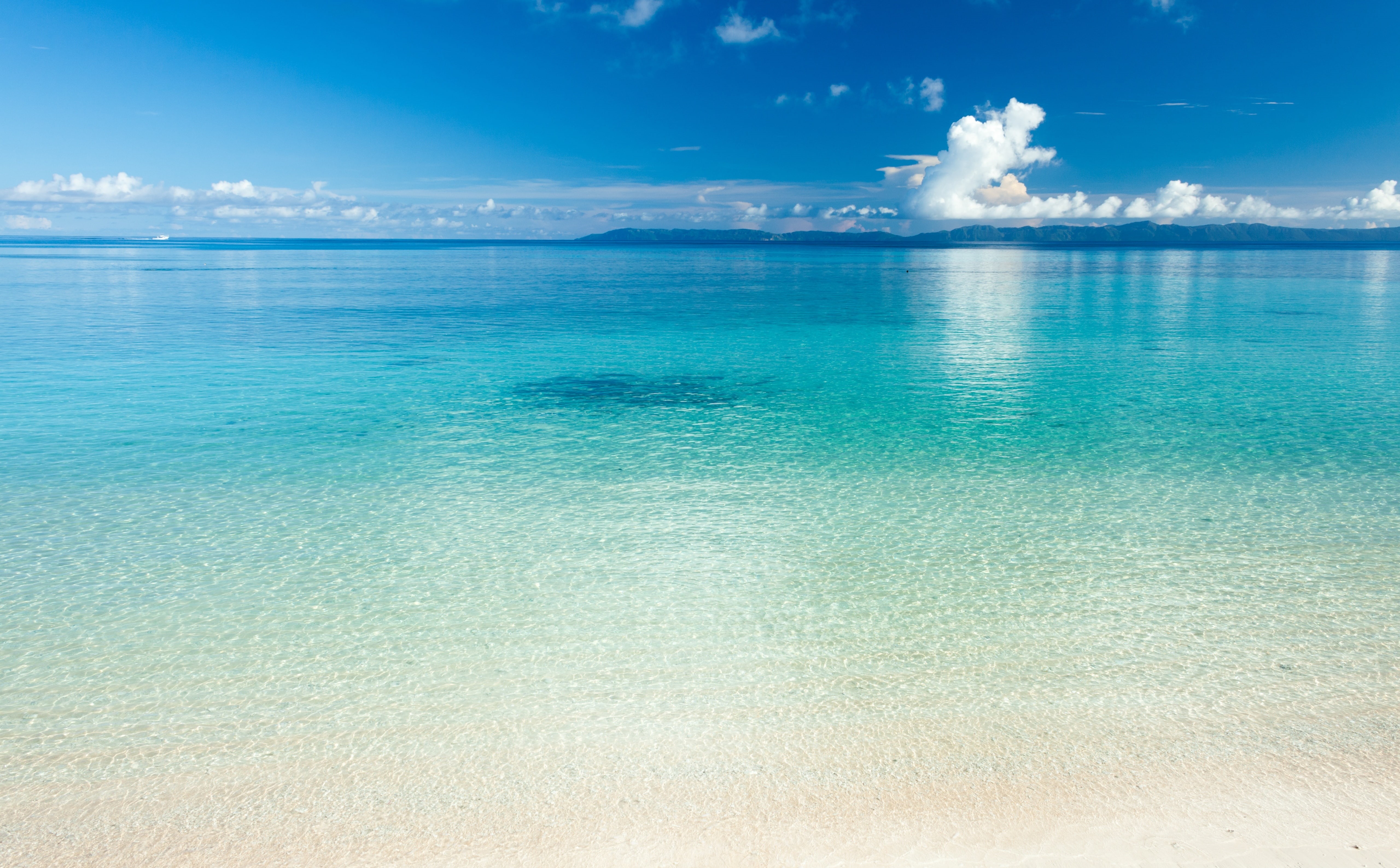 Cyan, horizon, Crystal, beauty in nature, Blue, tranquil scene, Japan, tranquility, cloud - sky, mark2, nature, Calm, unique, sunlight, horizon over water, HD Wallpaper