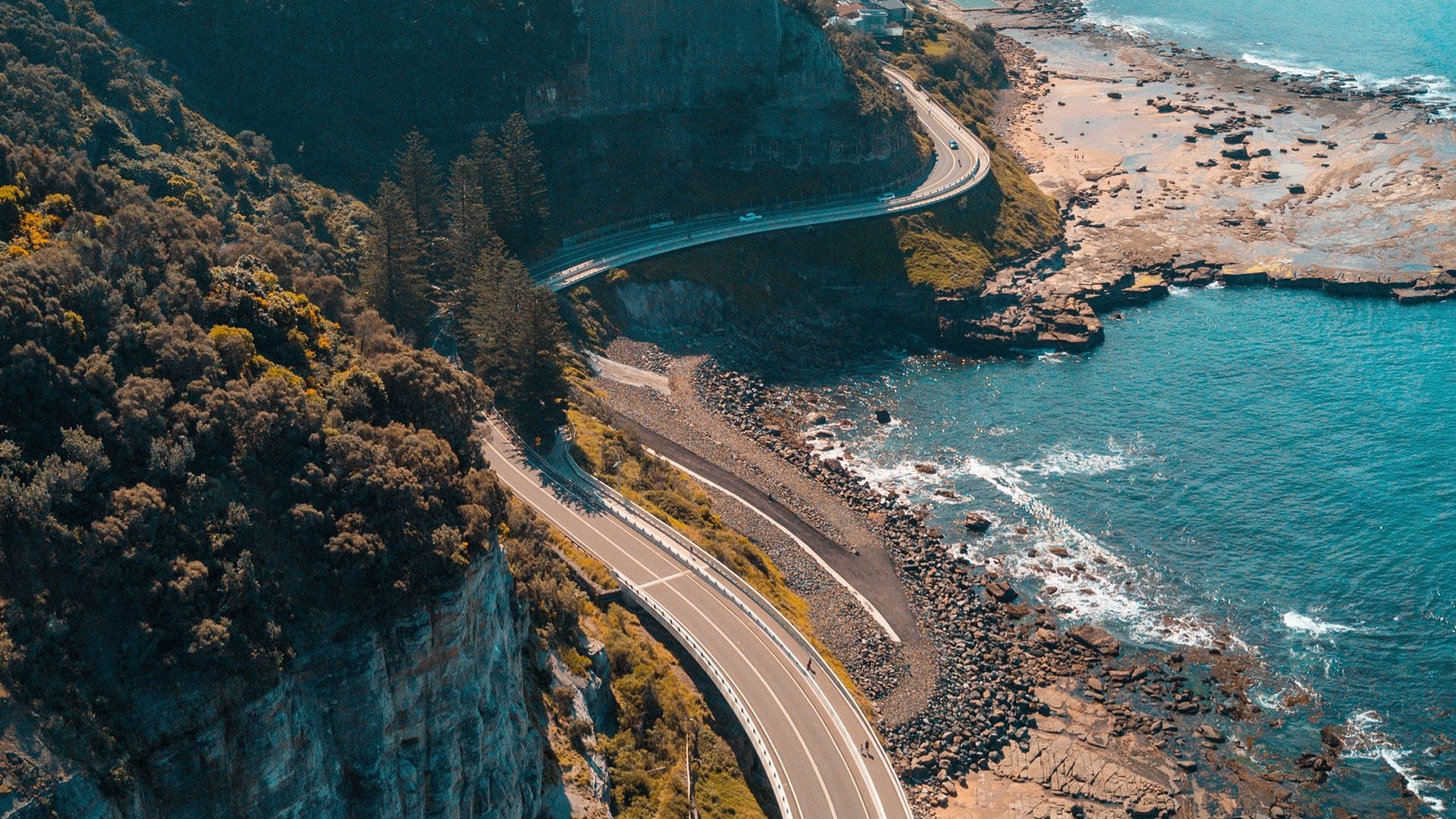 coastline, no people, water, coast, highway, mode of transportation, day, sea, bay, plant, cliff, tree, aerial view, photography, beauty in nature, nature, HD Wallpaper
