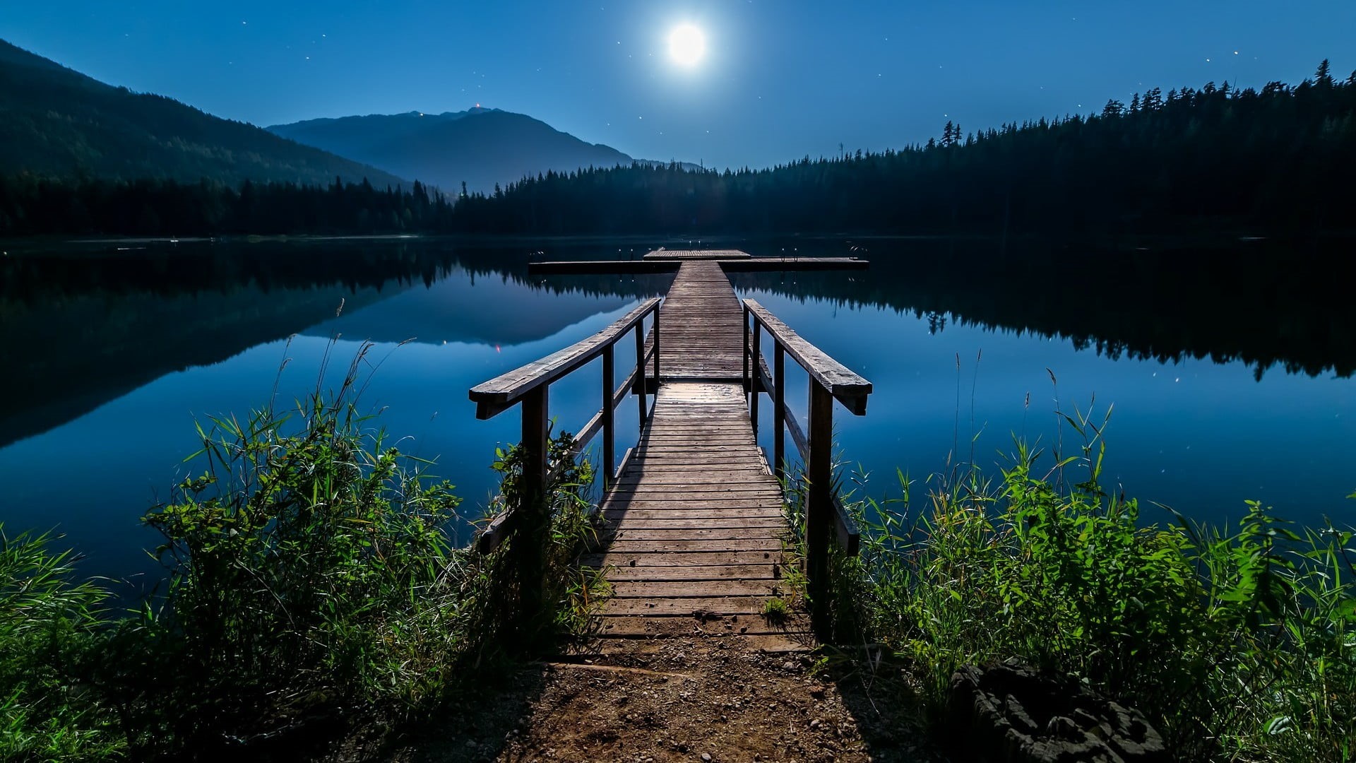 plant, idyllic, mountain, non-urban scene, direction, scenics - nature, night sky, the way forward, moonlight, reservoir, night, lost lake, mount scenery, HD Wallpaper