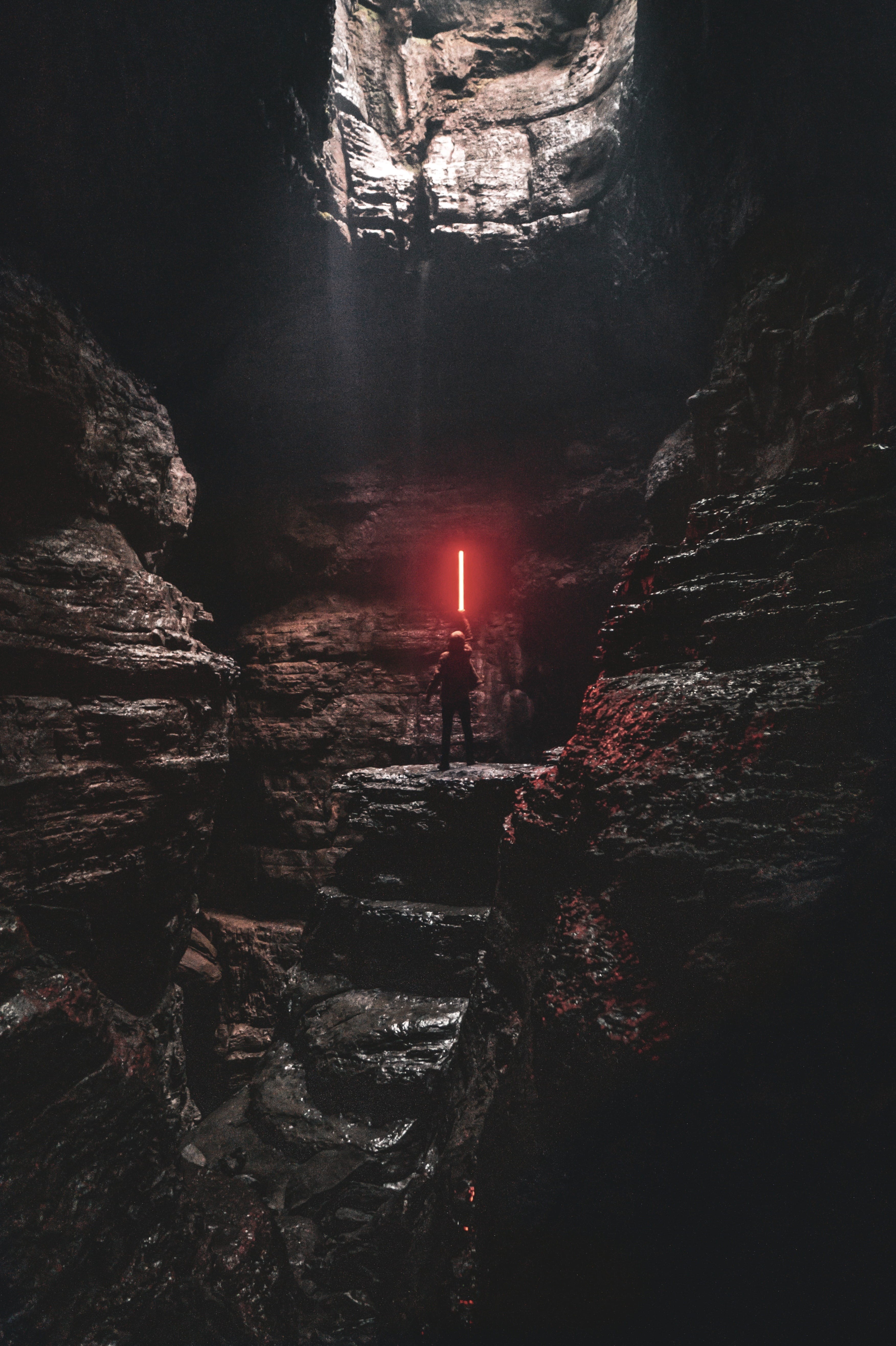 mystery, explorer, wander, cliff, holding, moody edit, beauty In Nature, outdoors, rocky, star war, moody photo, explore, red, sunset, landscape, cave, Phone HD Wallpaper