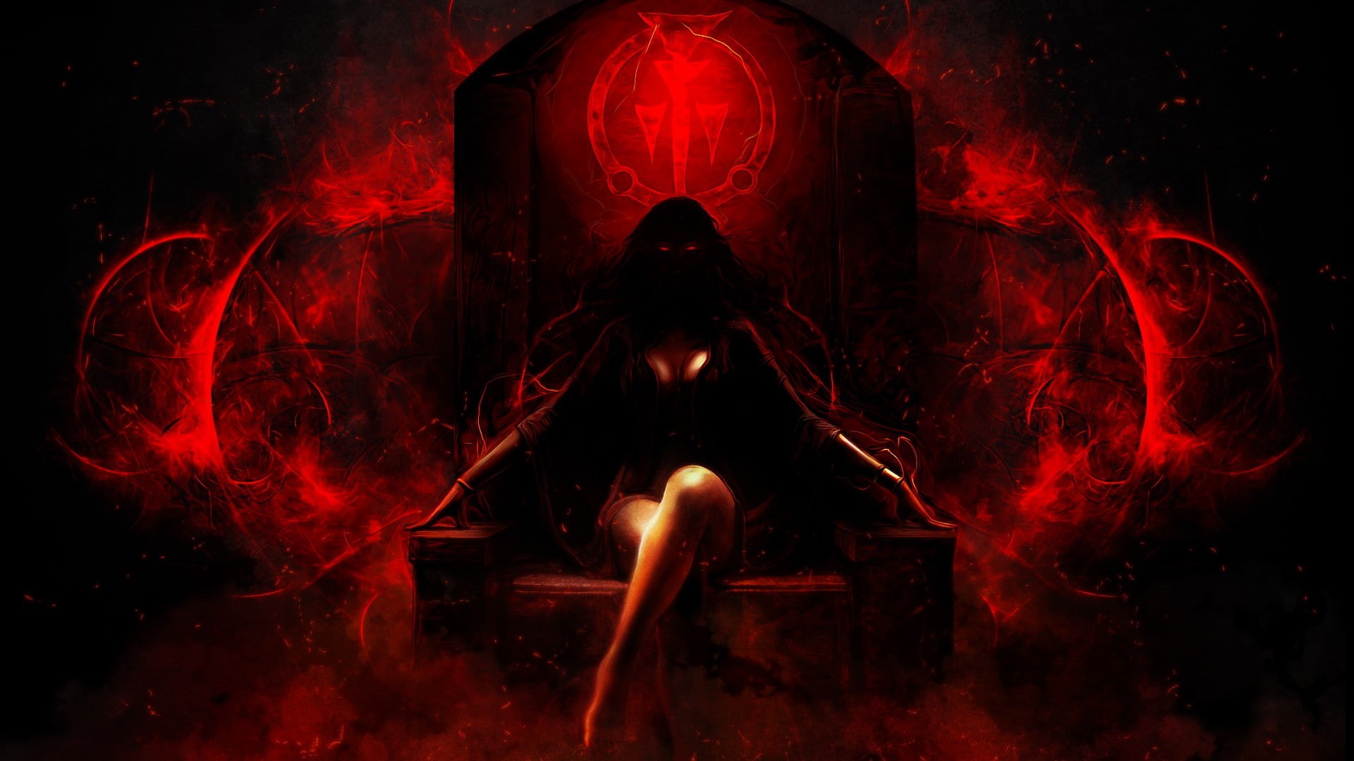 1080P, Woman, Prince Of Persia: Warrior Within, Long Hair, Barefoot, Kaileena (Prince of Persia), Red Eyes, Prince Of Persia, Sitting, Glowing Eyes, Throne, HD Wallpaper