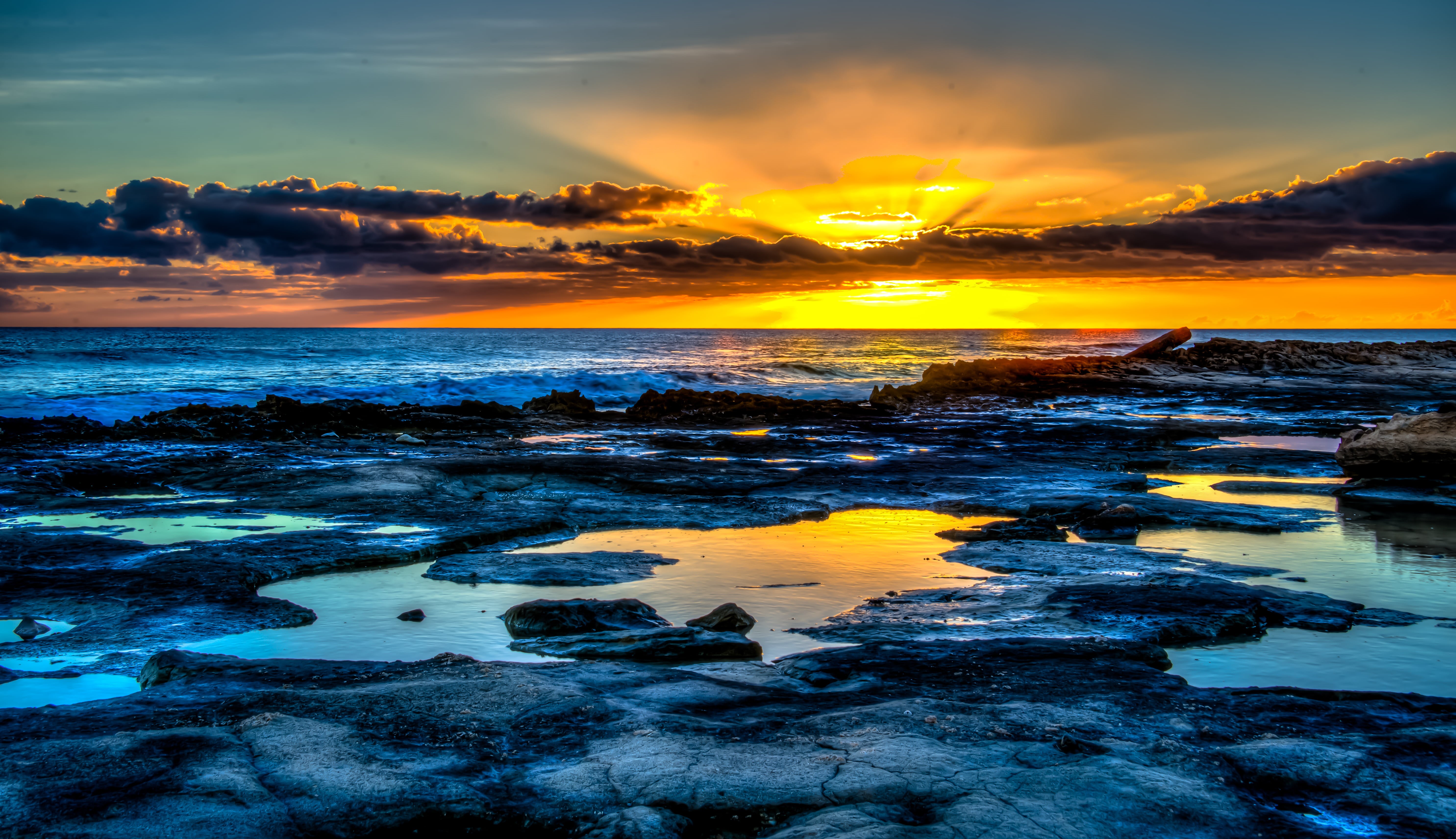 water, bodies of water, cloud - Sky, background, blue, landmark, sunlight, 5K, leeward, sunset, sea, surf, honolulu  hawaii, beauty In Nature, landscape, HD Wallpaper