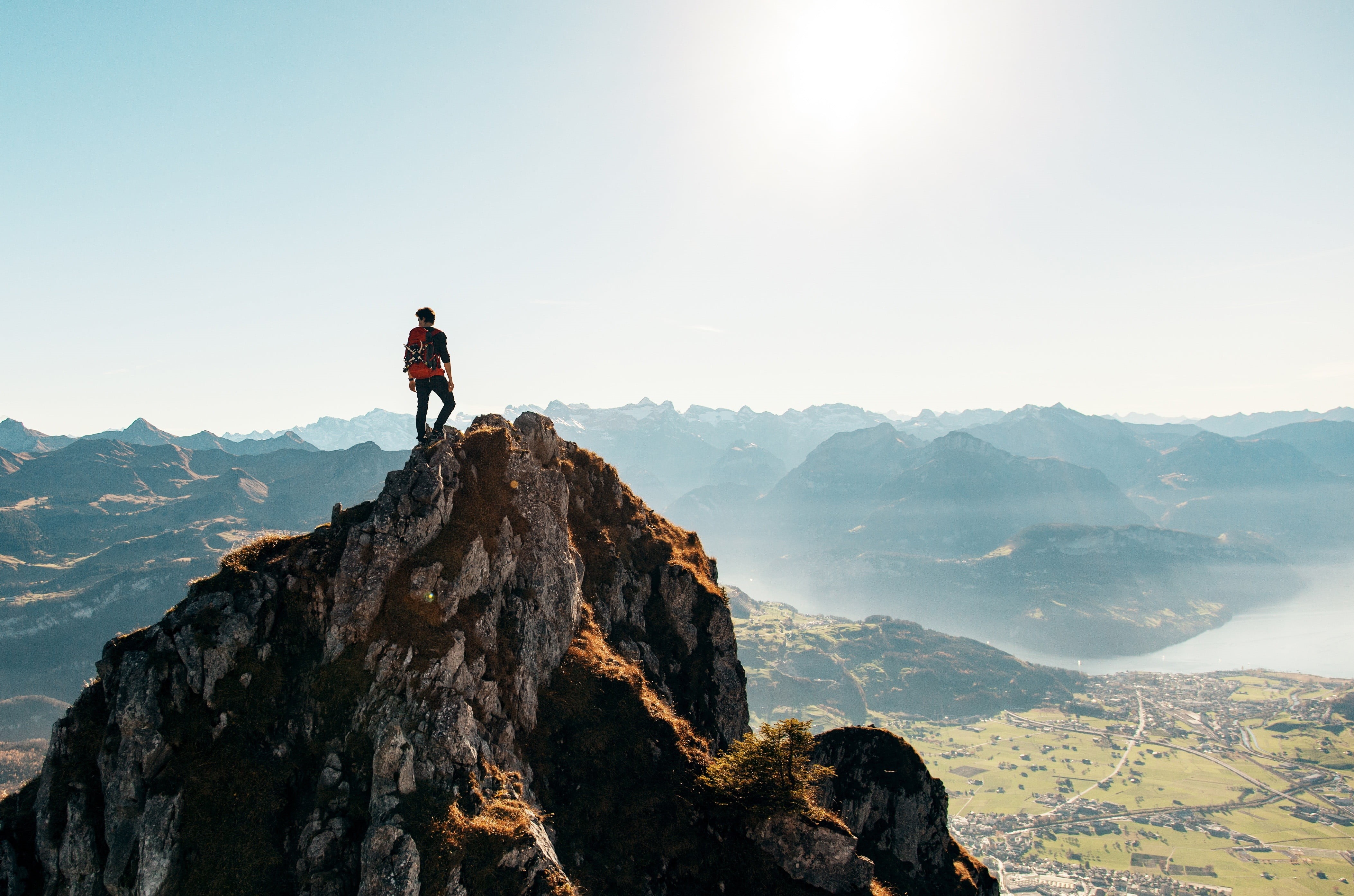 scenics - nature, mountain peak, tranquility, beauty in nature, mountain range, freedom, looking at view, leisure activity, landscape, top, real people, HD Wallpaper