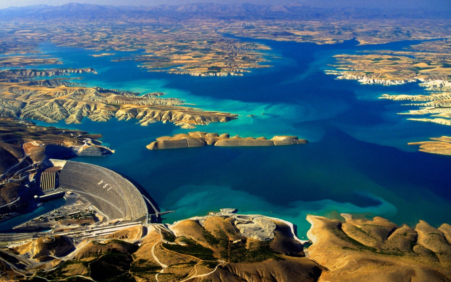 view, nature, tranquility, rock, aerial view, hills, surrounding, mountains, scenics - nature, 1080P, idyllic, dam, no people, underwater, panoramas, Turkey, HD Wallpaper