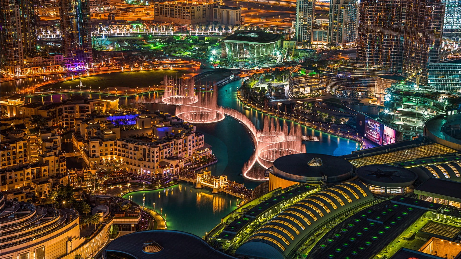 night, water, 1080P, building, metropolitan area, panorama, building exterior, financial district, view, landscape, downtown, no people, skyline, architecture, HD Wallpaper