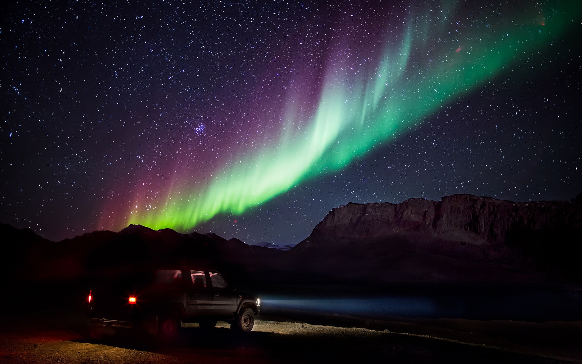 aurora, nature, truck, lights, 1080P, stars, night, northern, hd, borealis, HD Wallpaper