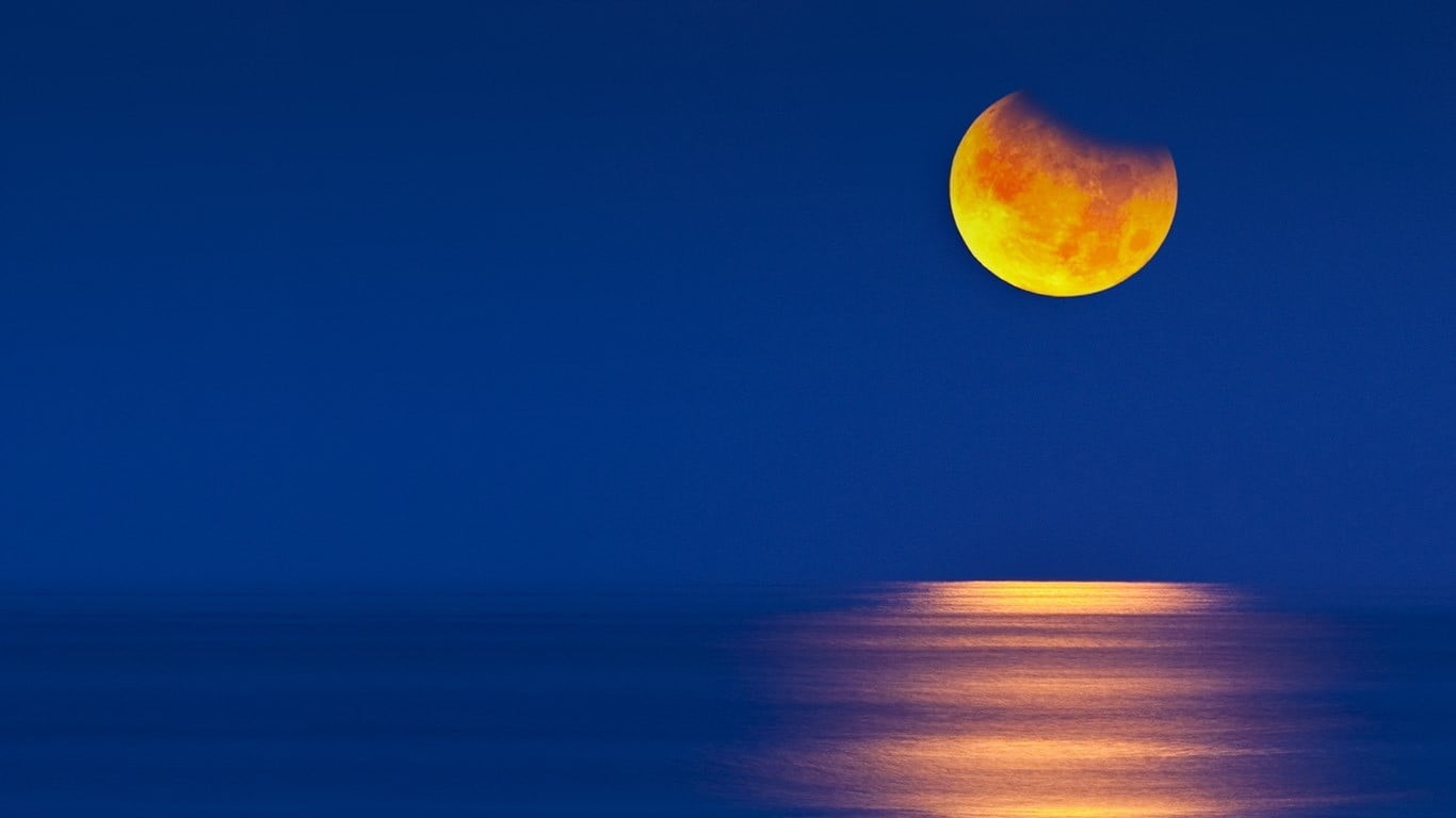 night, calm, clear sky, romantic sky, moonlight, orange color, idyllic, no people, Moon, sea, digital composite, copy space, nature, space, tranquility, HD Wallpaper