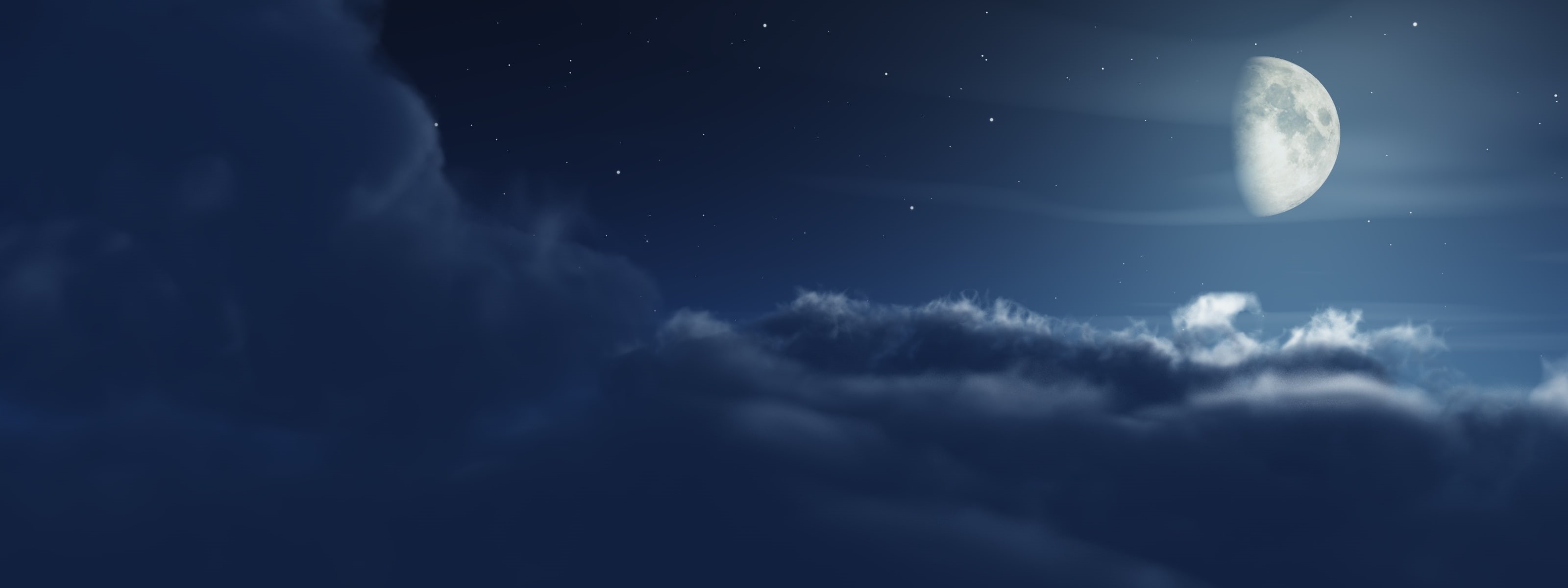 monitor, clouds, moon, dual, multi, screen, stars, 2K, night, HD Wallpaper