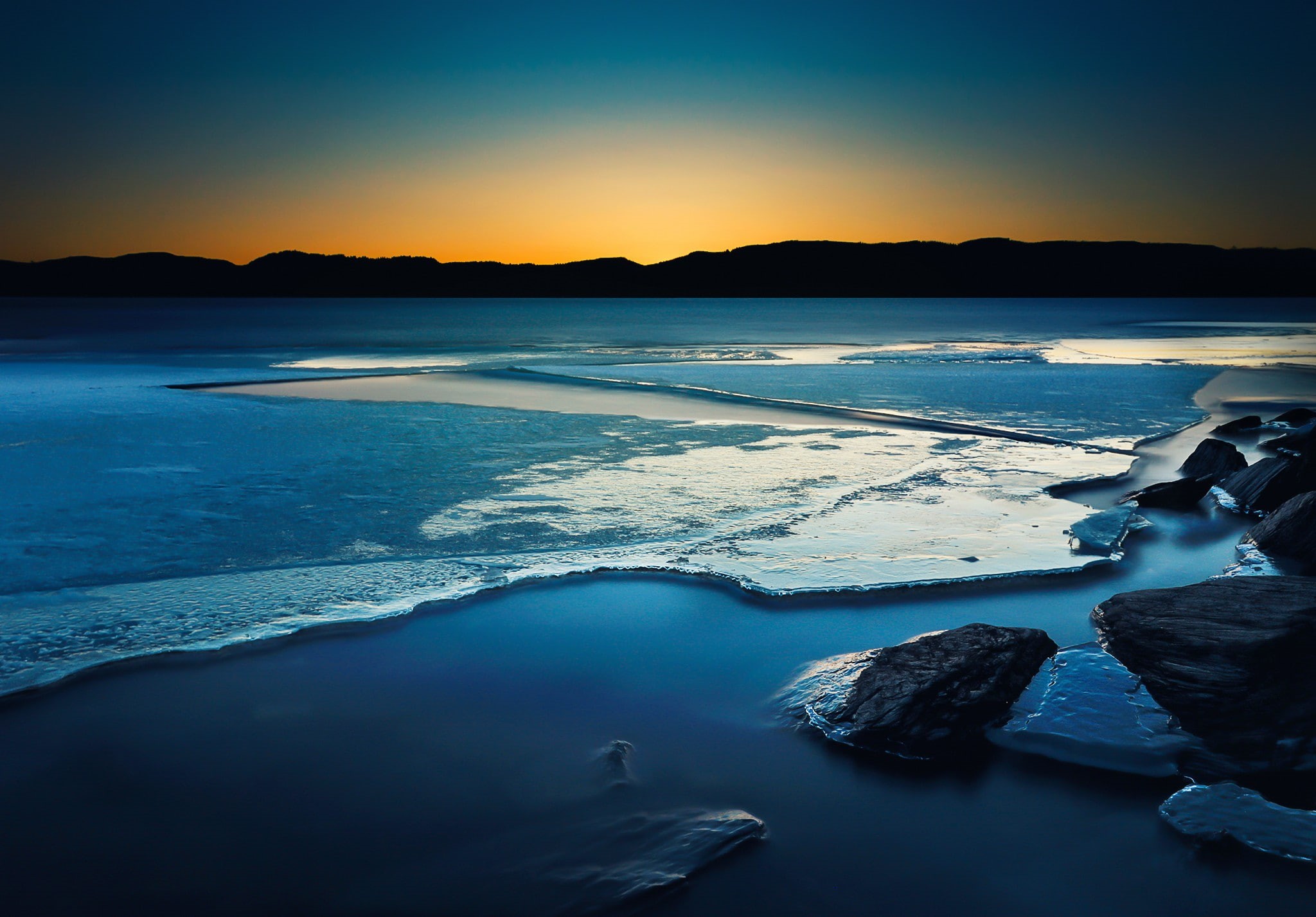sunset, landscape, 1080P, frozen lake, HD Wallpaper