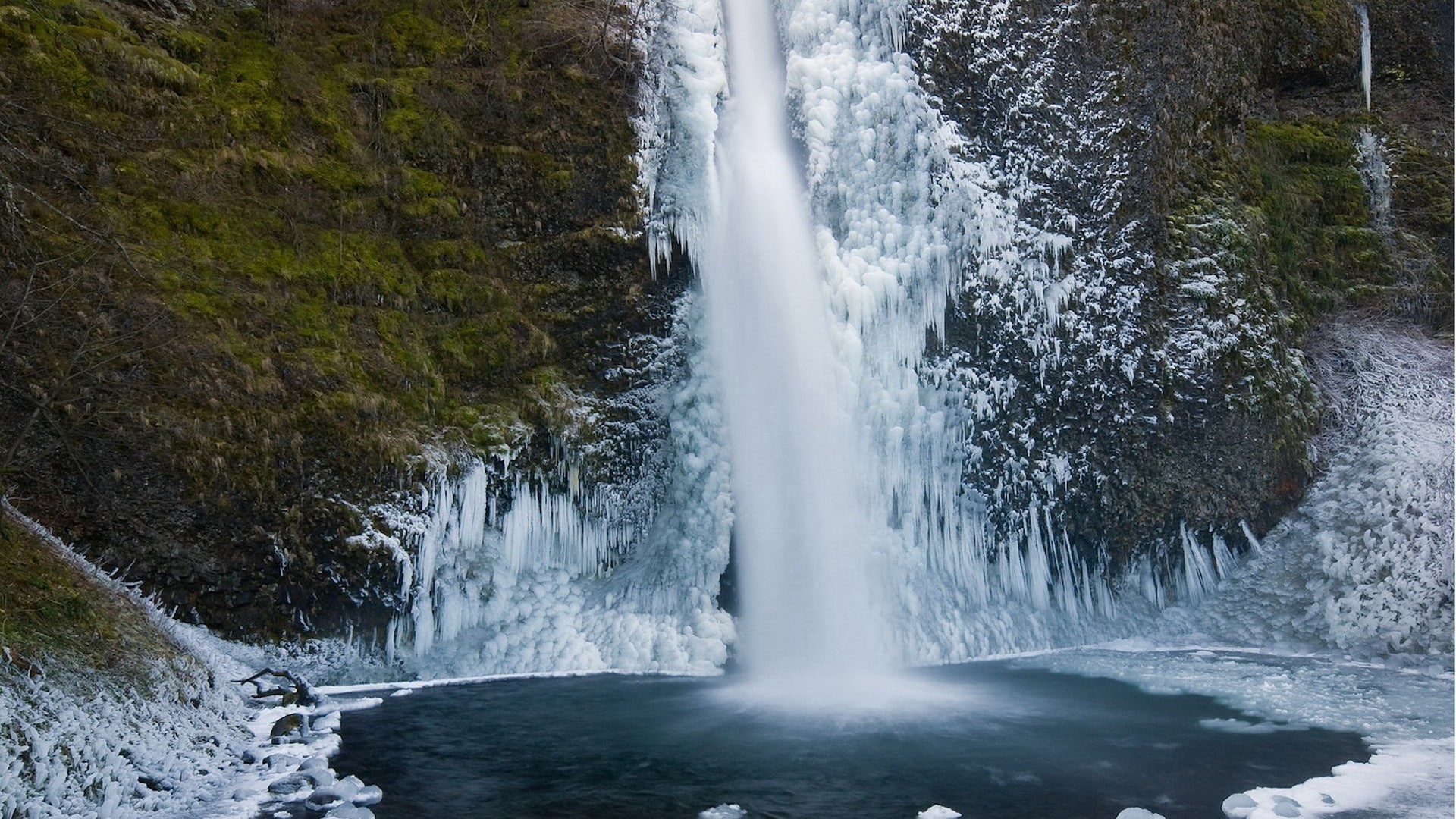1080P, lake, frozen lake, waterfall, HD Wallpaper