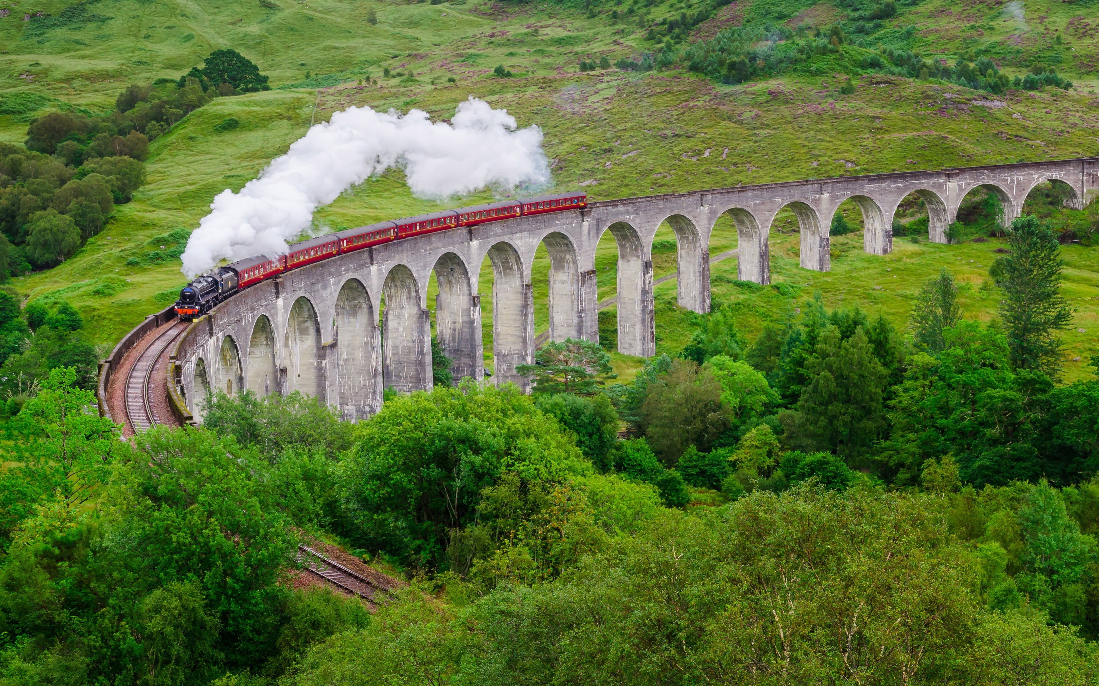 transportation, bridge, viaduct, arch bridge, public transportation, glenfinnan, connection, motion, inverness, steam train, smoke - physical structure, HD Wallpaper