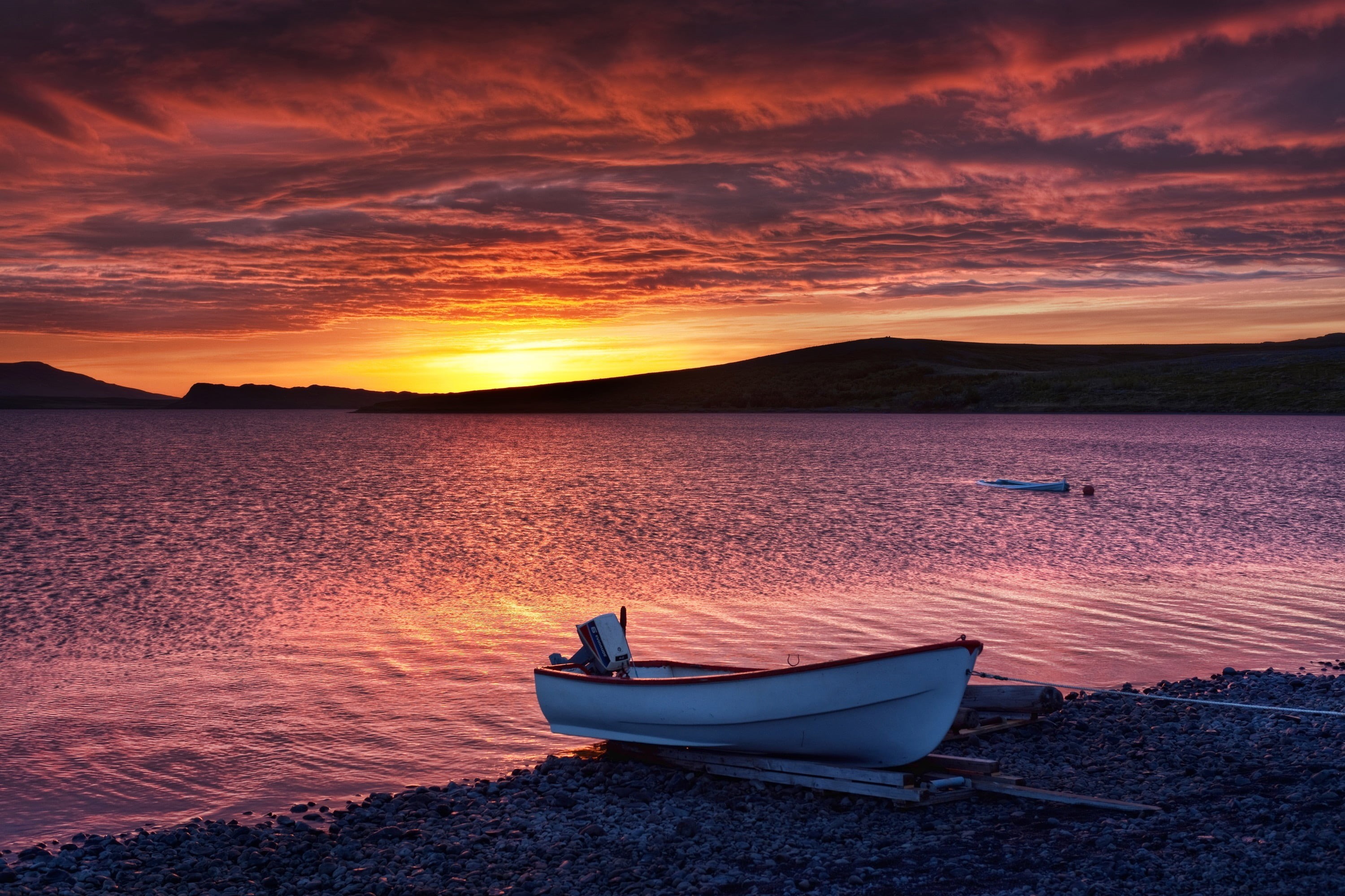 nature, scenics, sky, sunset, 2K, boat, Instagram, tranquil Scene, golden, nautical Vessel, dusk, outdoors, hour, Photo, water, white, golden hour, summer, HD Wallpaper