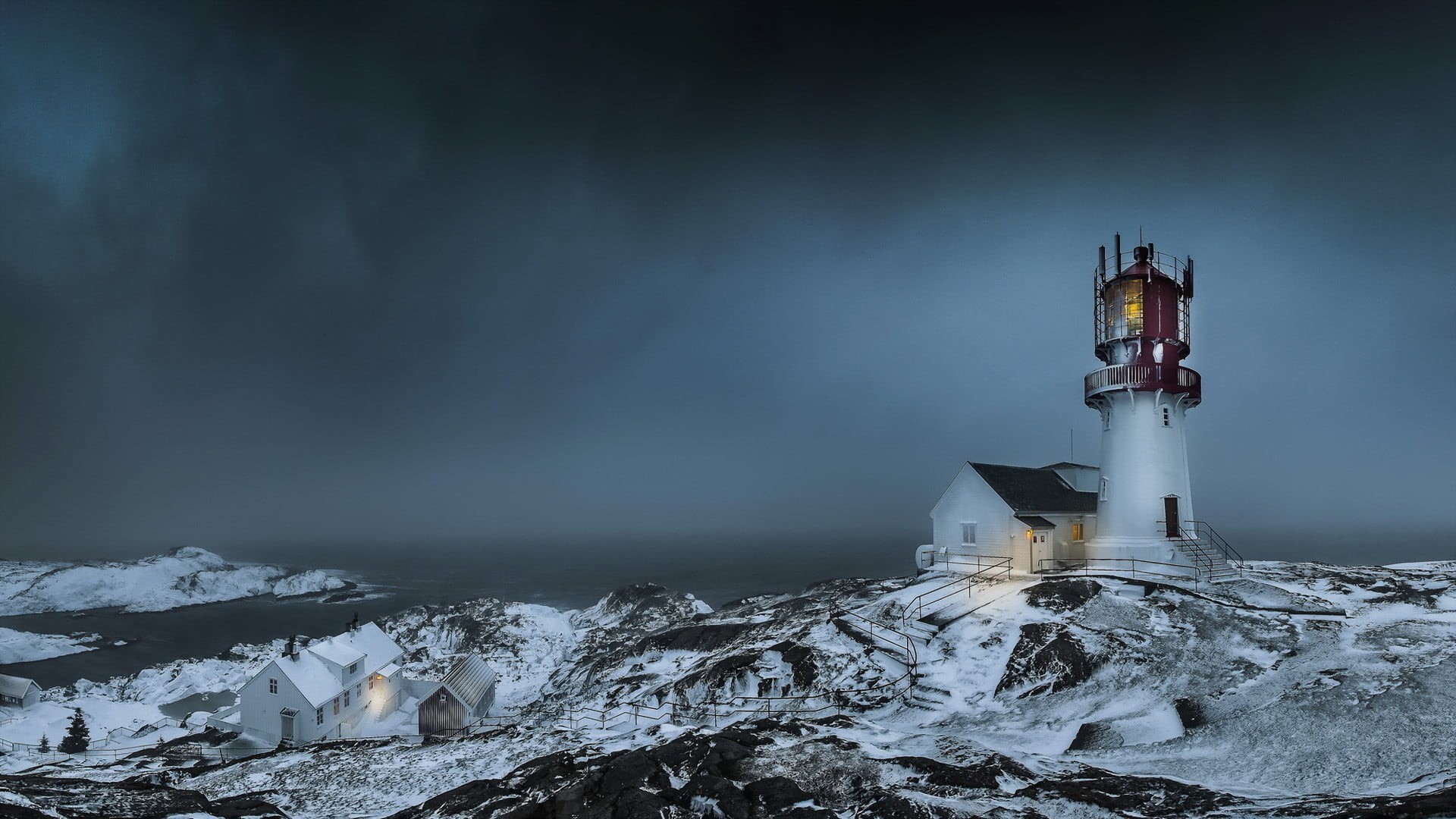 winter, storm, no people, brown, mountain, architecture, lights, Norway, night, building, sky, scenics - nature, fence, tower, beauty in nature, tranquility, HD Wallpaper