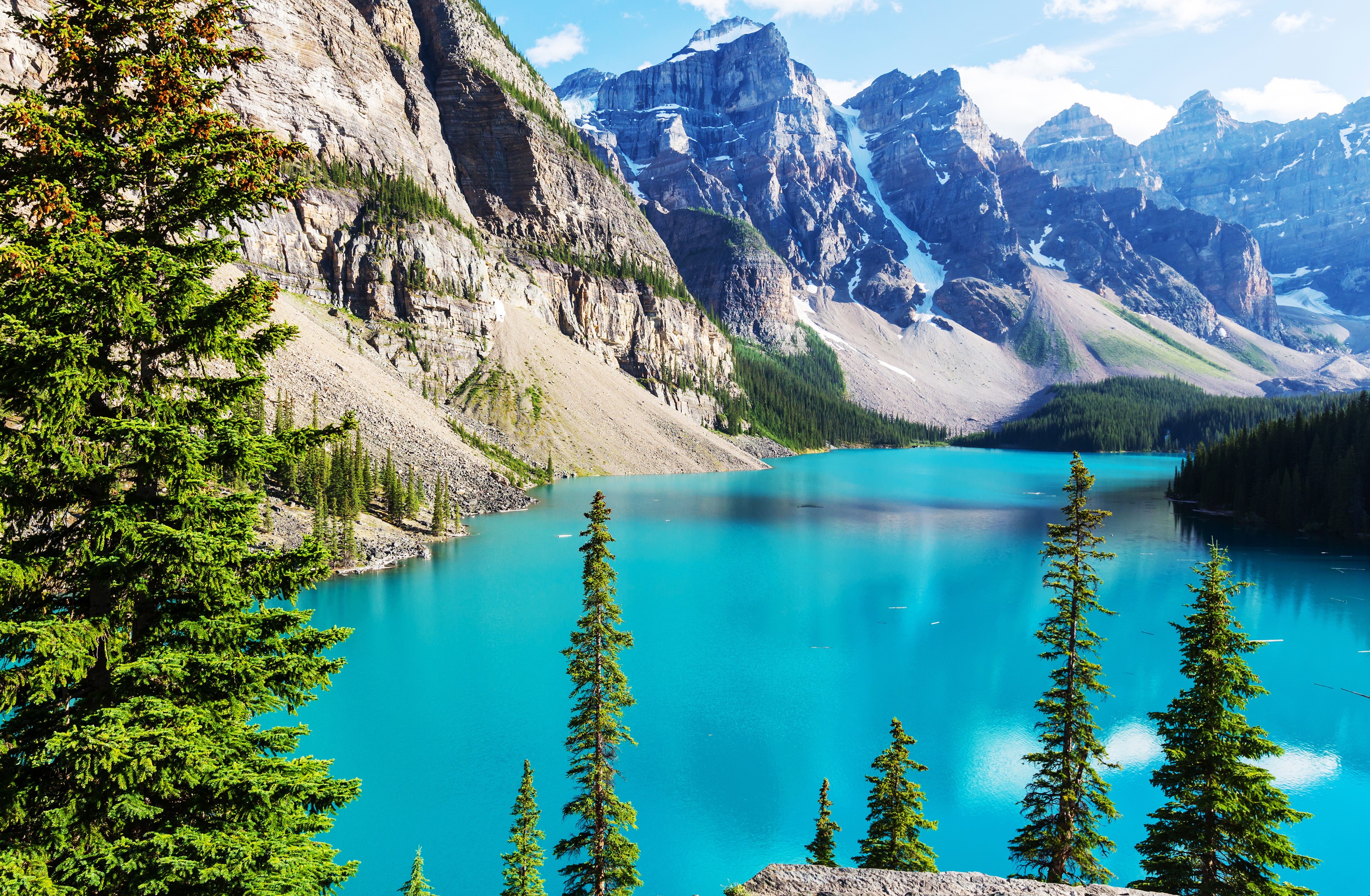 4K, 4K, Rocky Mountains, Banff National Park, Moraine Lake, HD Wallpaper