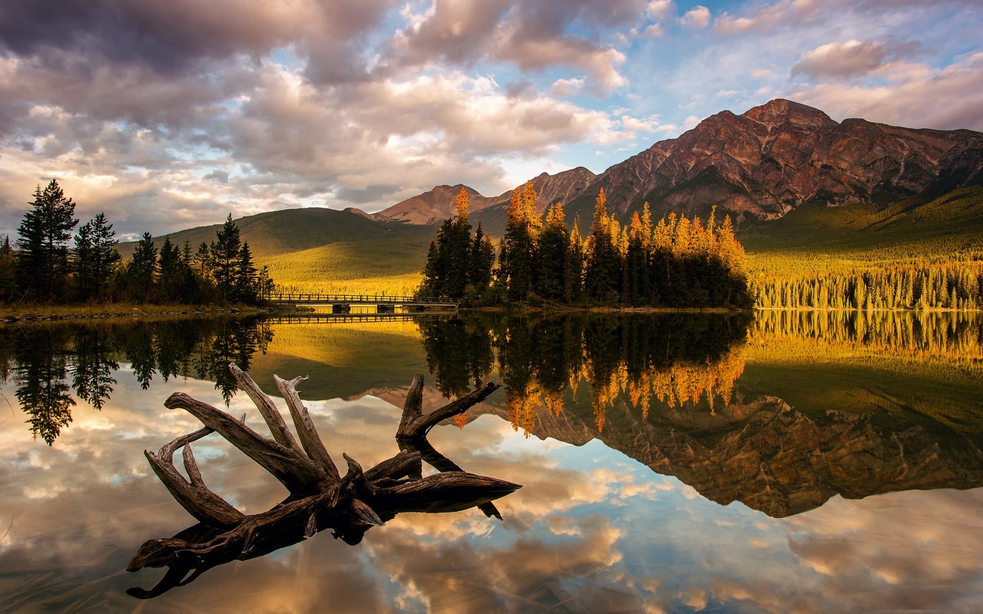 Light, 1080P, Mountain, Park, Trees, Canada, Jasper, Lake, Pyramid, Morning, National, HD Wallpaper