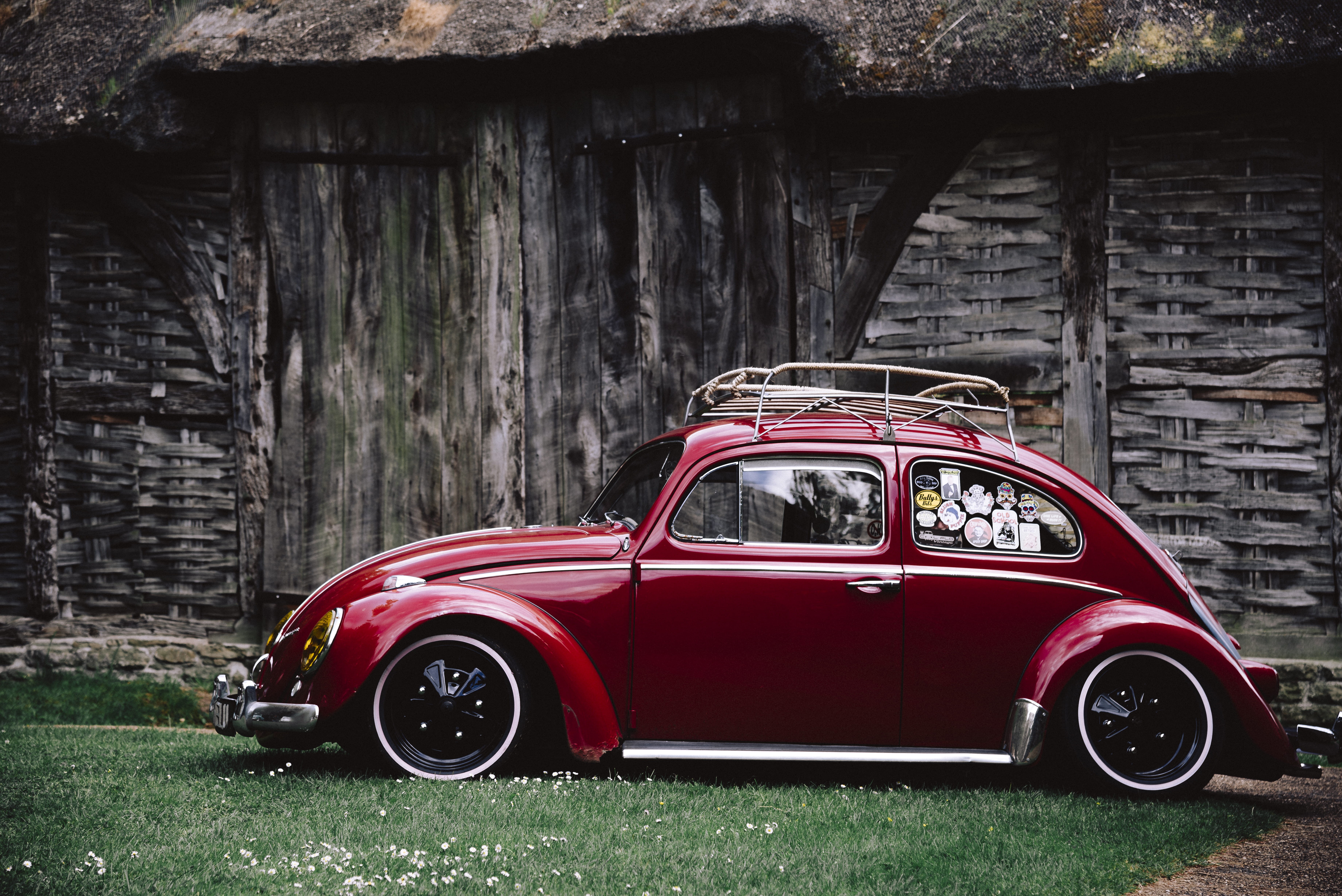 car, beetle, vintage car, wooden, antique, volkswagen beetle, abandoned, vw beetle, gray, retro Styled, architecture, plant, volkswagen, land Vehicle, motor vehicle, HD Wallpaper