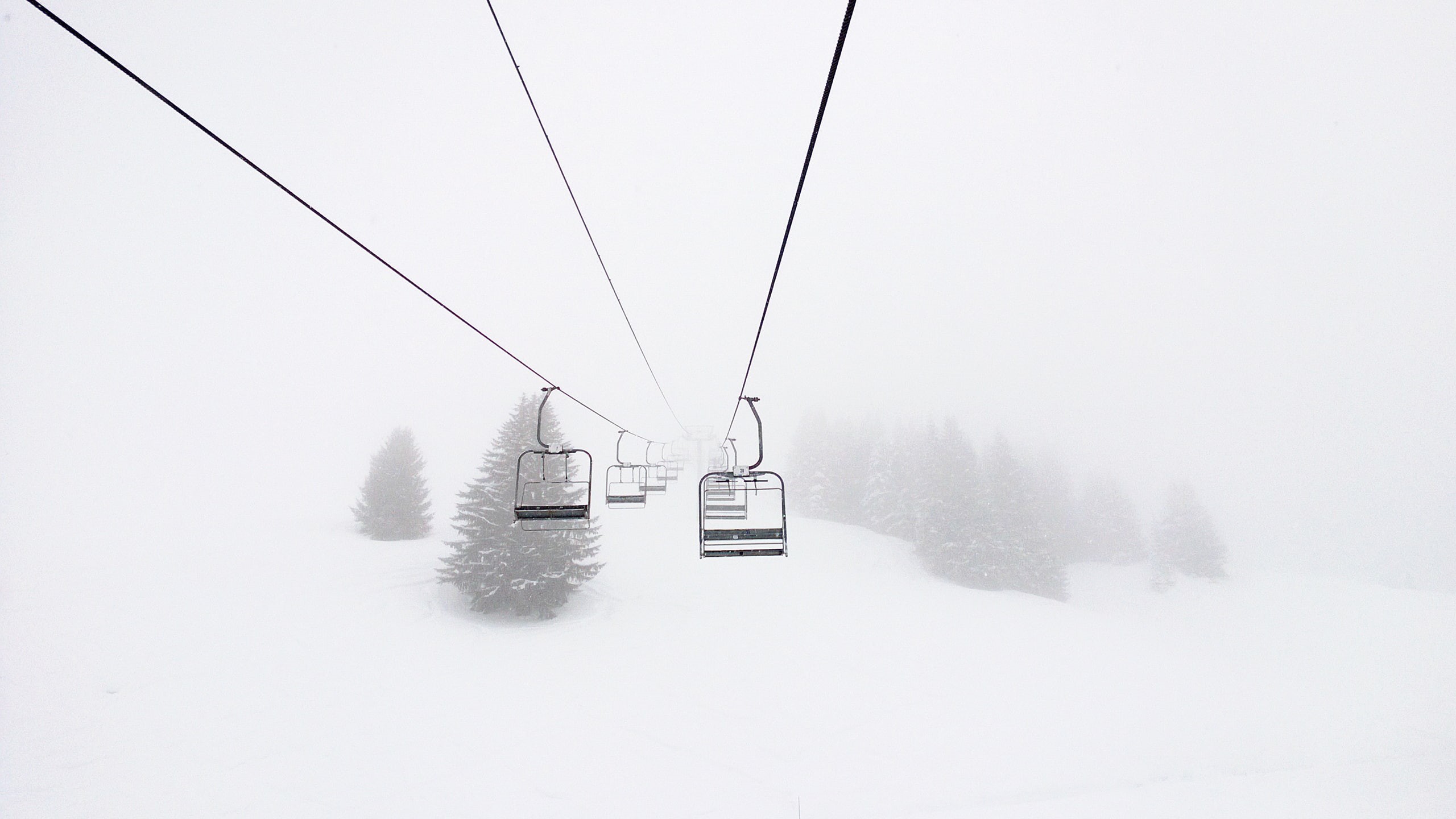 ski lifts, pine trees, 2K, ski lift, snow, HD Wallpaper