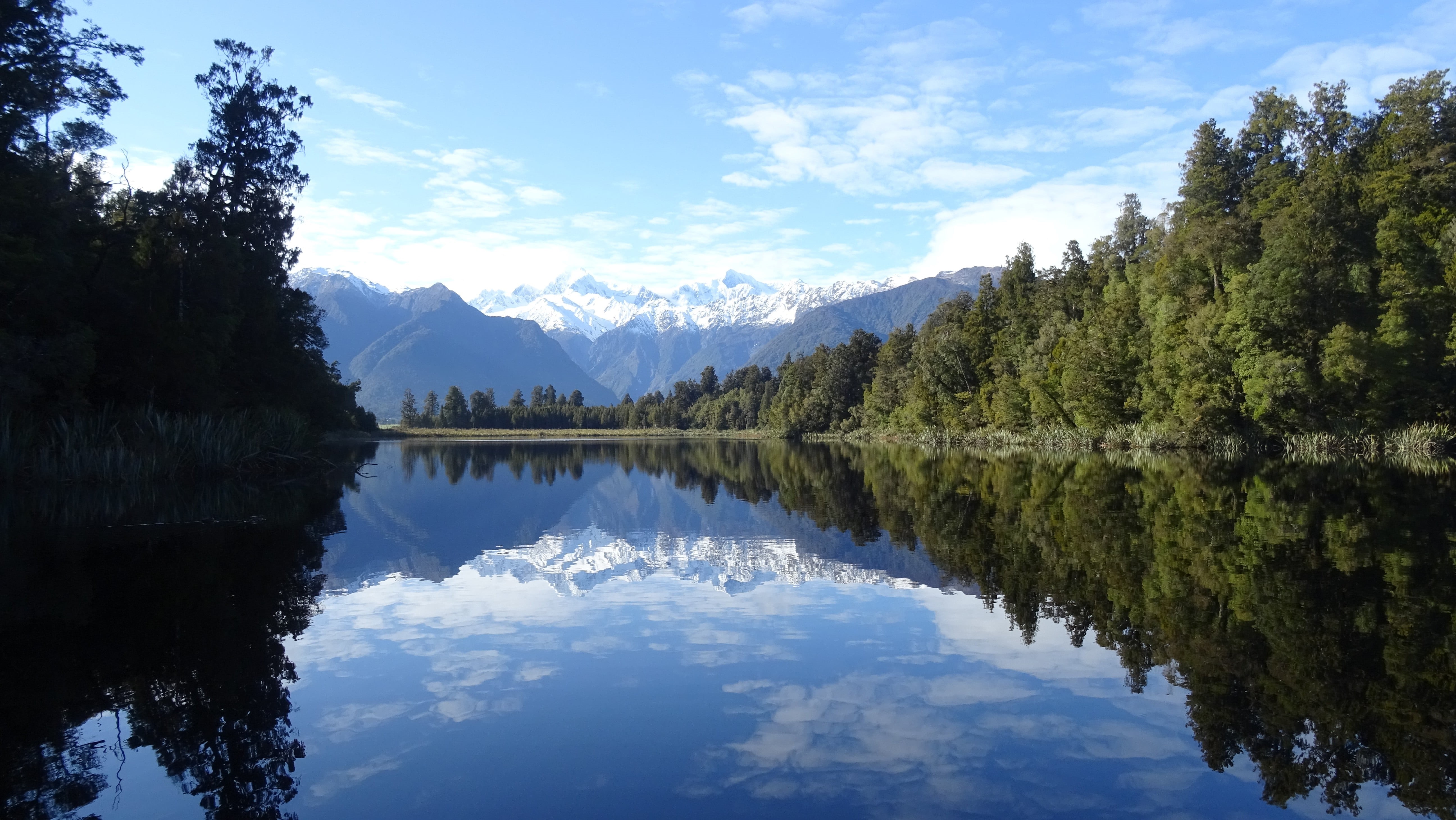 scenics - nature, tranquility, nature, tranquil scene, reflection, landscape, Fox Glacier, trees, water, tree, plant, body, no people, 5K, snowy peak, HD Wallpaper