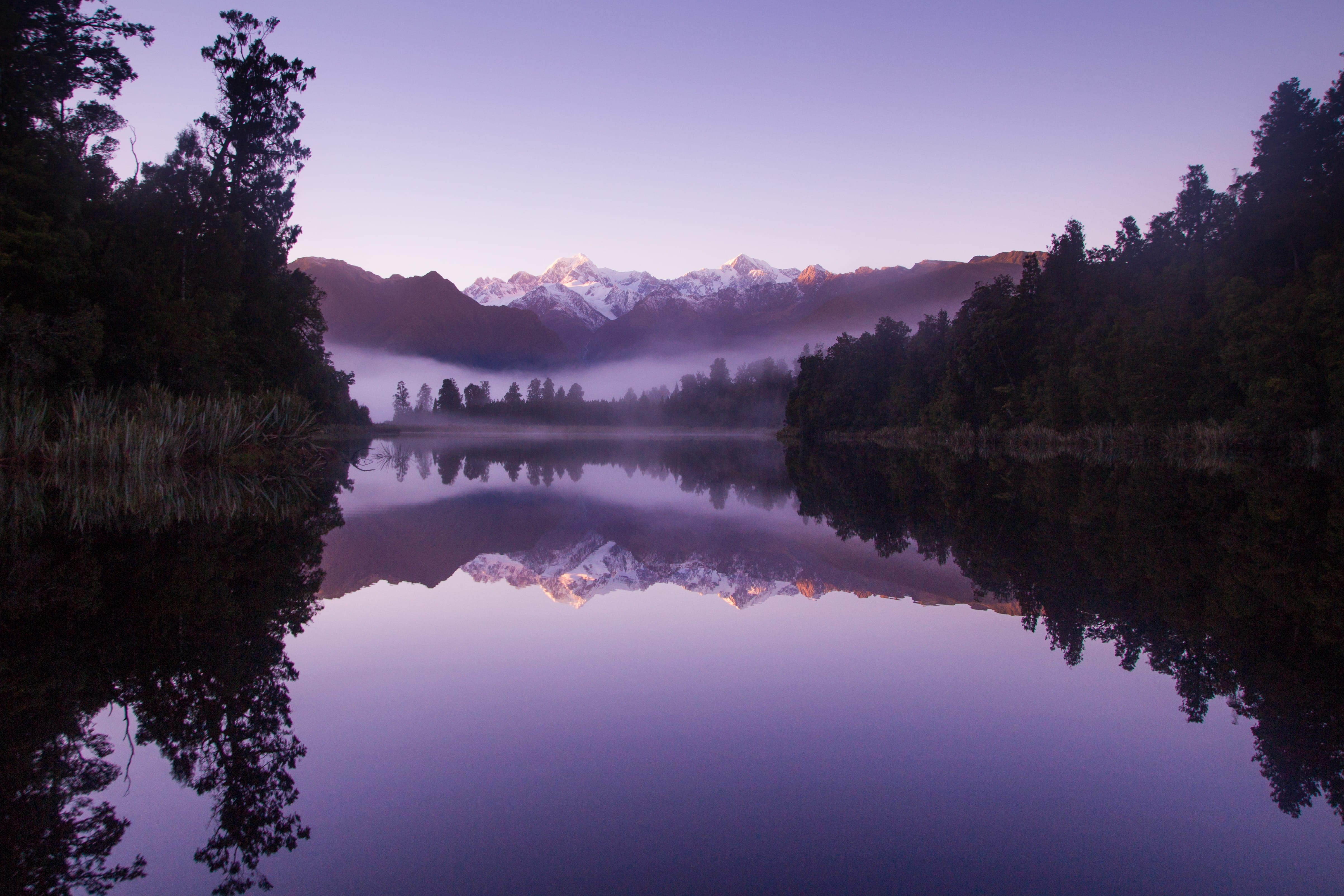 woodland, trees, non-urban scene, mountain, scenics - nature, sky, color Image, summer, outdoors, standing water, landscape, tranquility, photo, Lake Matheson, HD Wallpaper