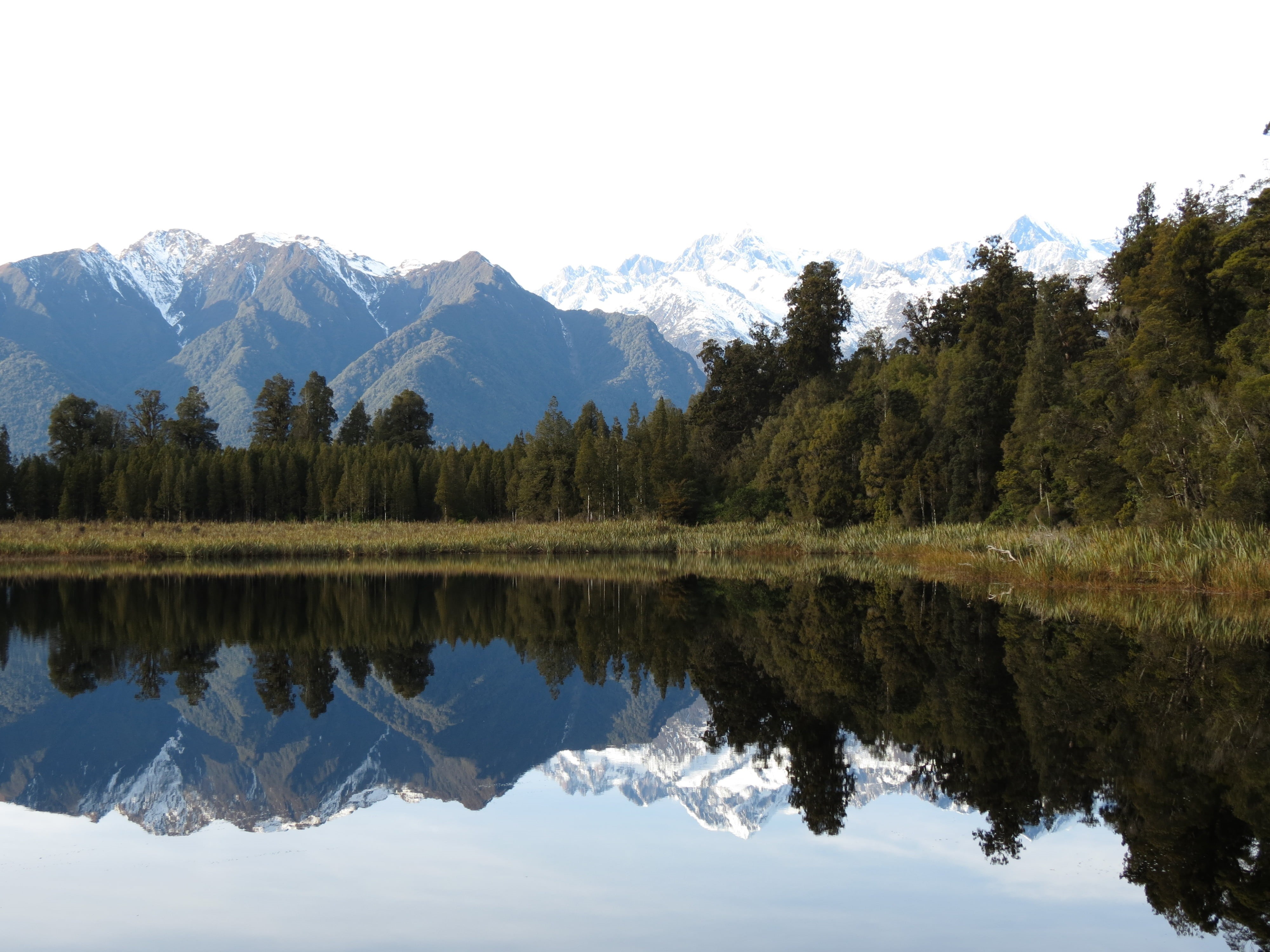 4K, lake, sky, nature, snowcapped mountain, beauty in nature, scenics - nature, reflection, tranquility, day, snow, lake matheson, tranquil scene, outdoors, HD Wallpaper
