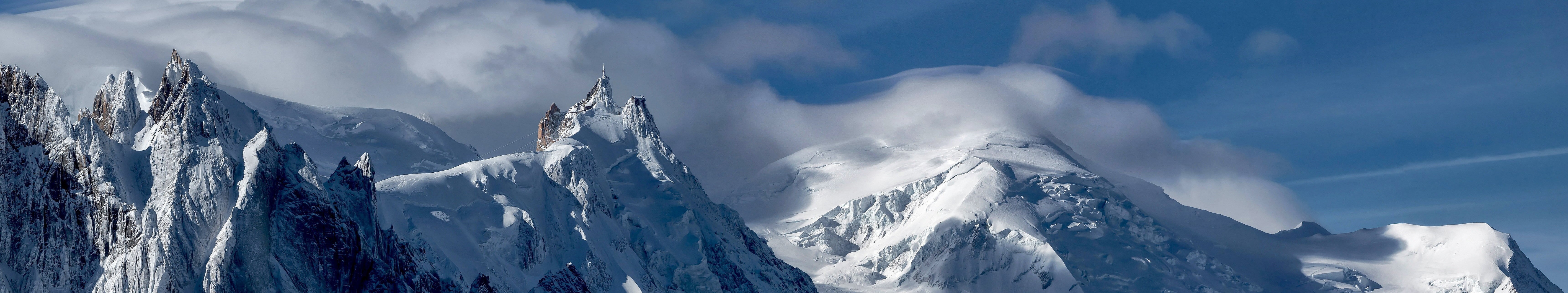 snow, beauty in nature, scenics - nature, mountain peak, environment, panoramic, nature, snowcapped mountain, blue, landscape triple screen snow mountain, HD Wallpaper