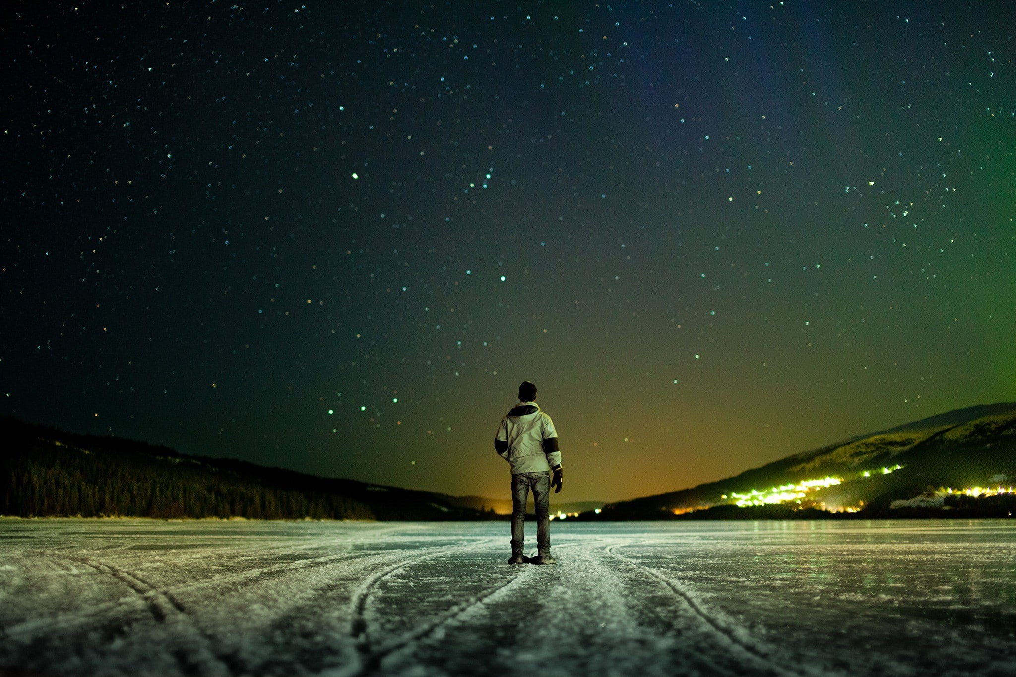 night, 1080P, snow, aurora  borealis, landscape, aurorae, Norway, HD Wallpaper