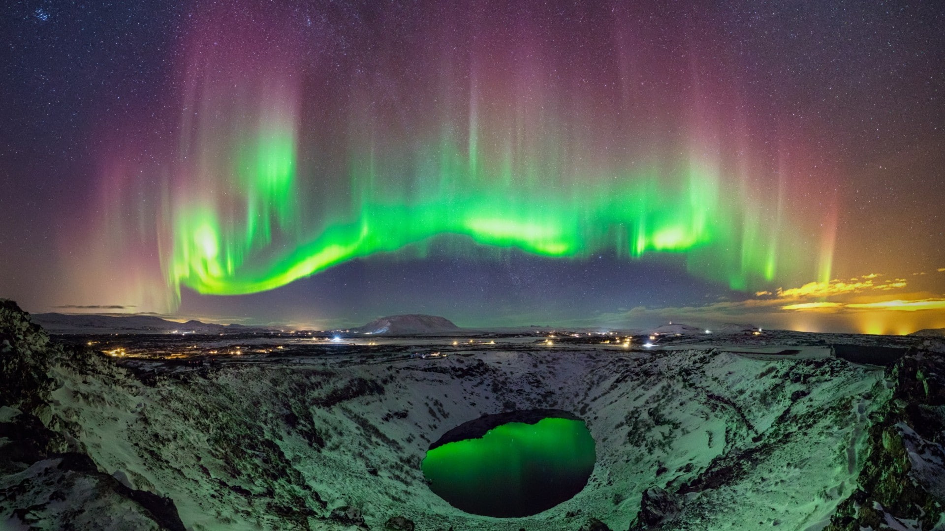 sky, landscape, 1080P, night, aurora  borealis, nature, HD Wallpaper