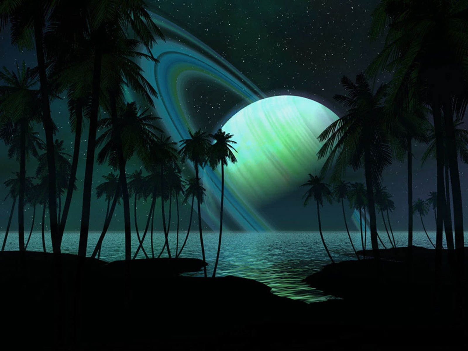 land, 720P, plant, Digital Blasphemy, night, tranquility, beauty in nature, tropical climate, nature, scenics - nature, planet, sky, silhouette, water, HD Wallpaper