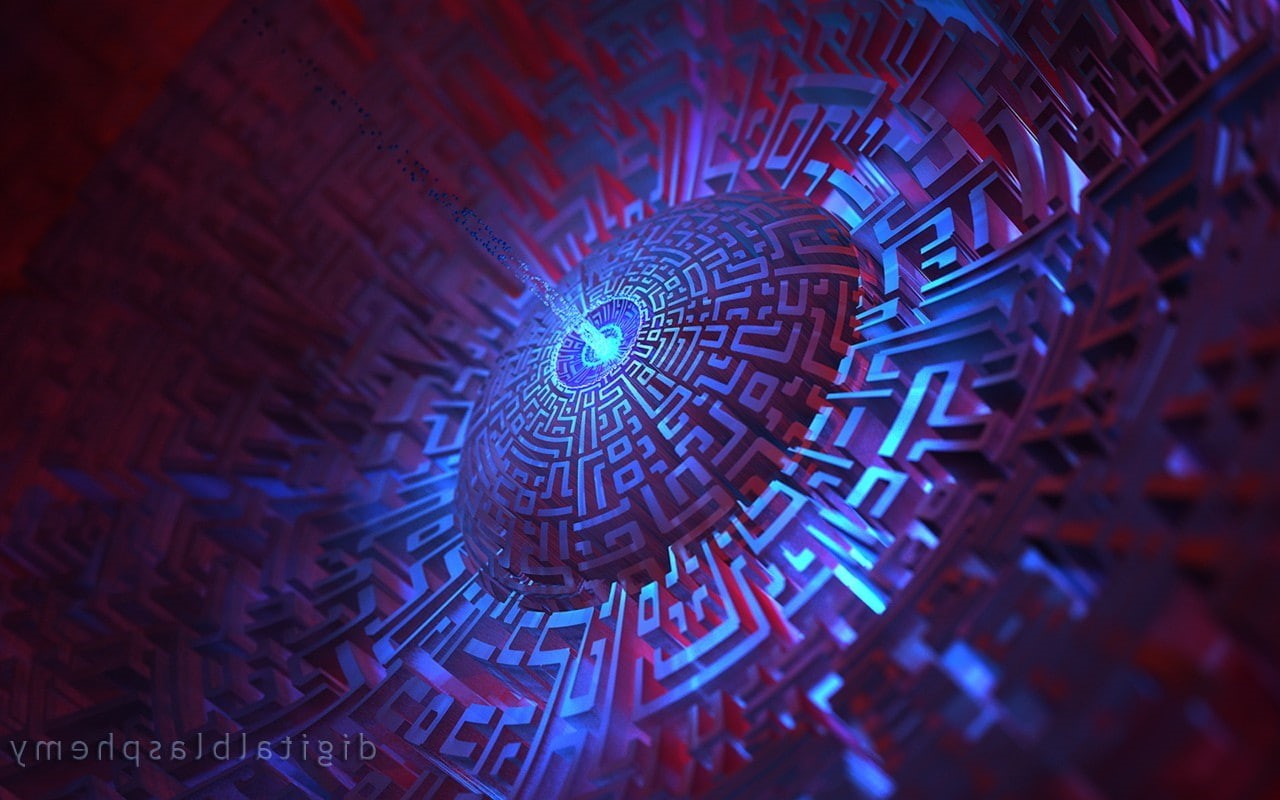 night, repetition, number, design, shape, indoors, abstract digital blasphemy mazes, red, abstract, light - natural phenomenon, no people, spiral, architecture, HD Wallpaper