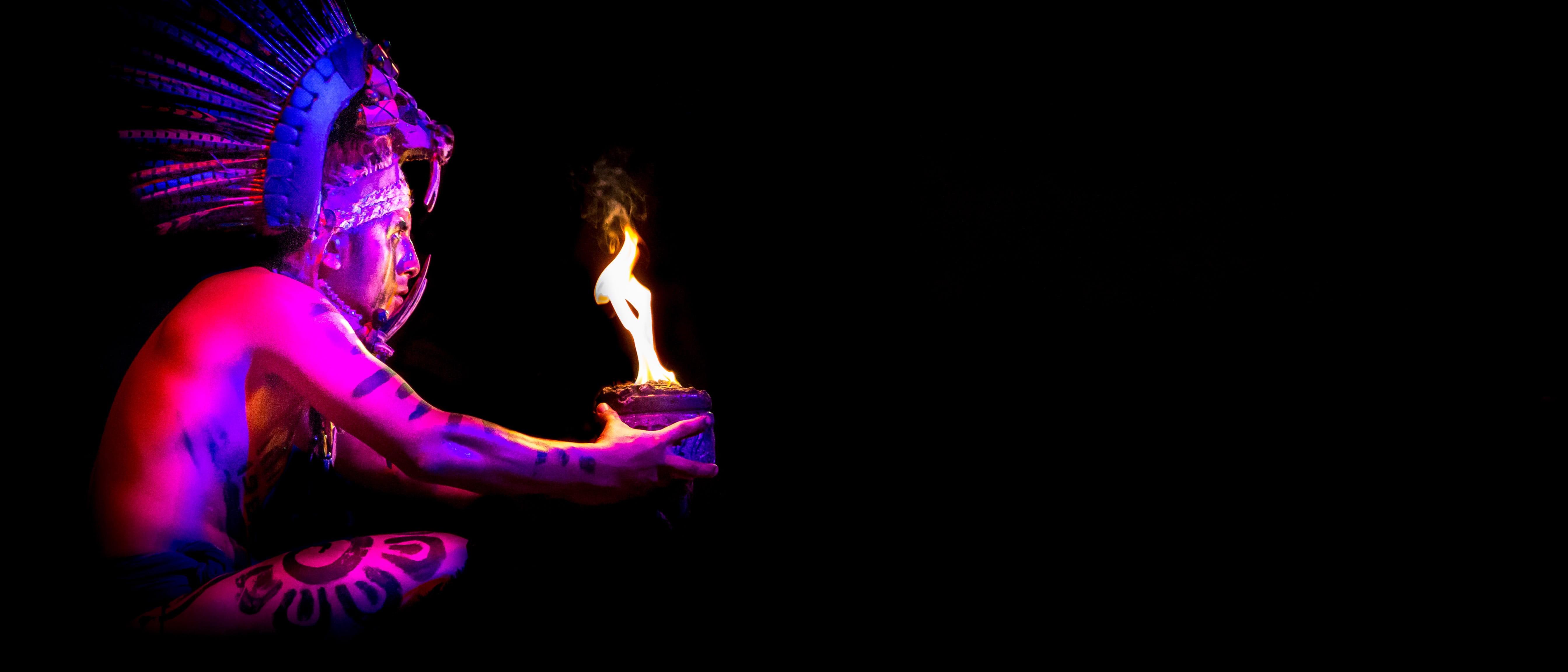 inca, fire, glowing, studio shot, burning, indoors, black background, copy space, illuminated, riviera maya, 5K, nature, ceremony, women, flame, heat - temperature, HD Wallpaper