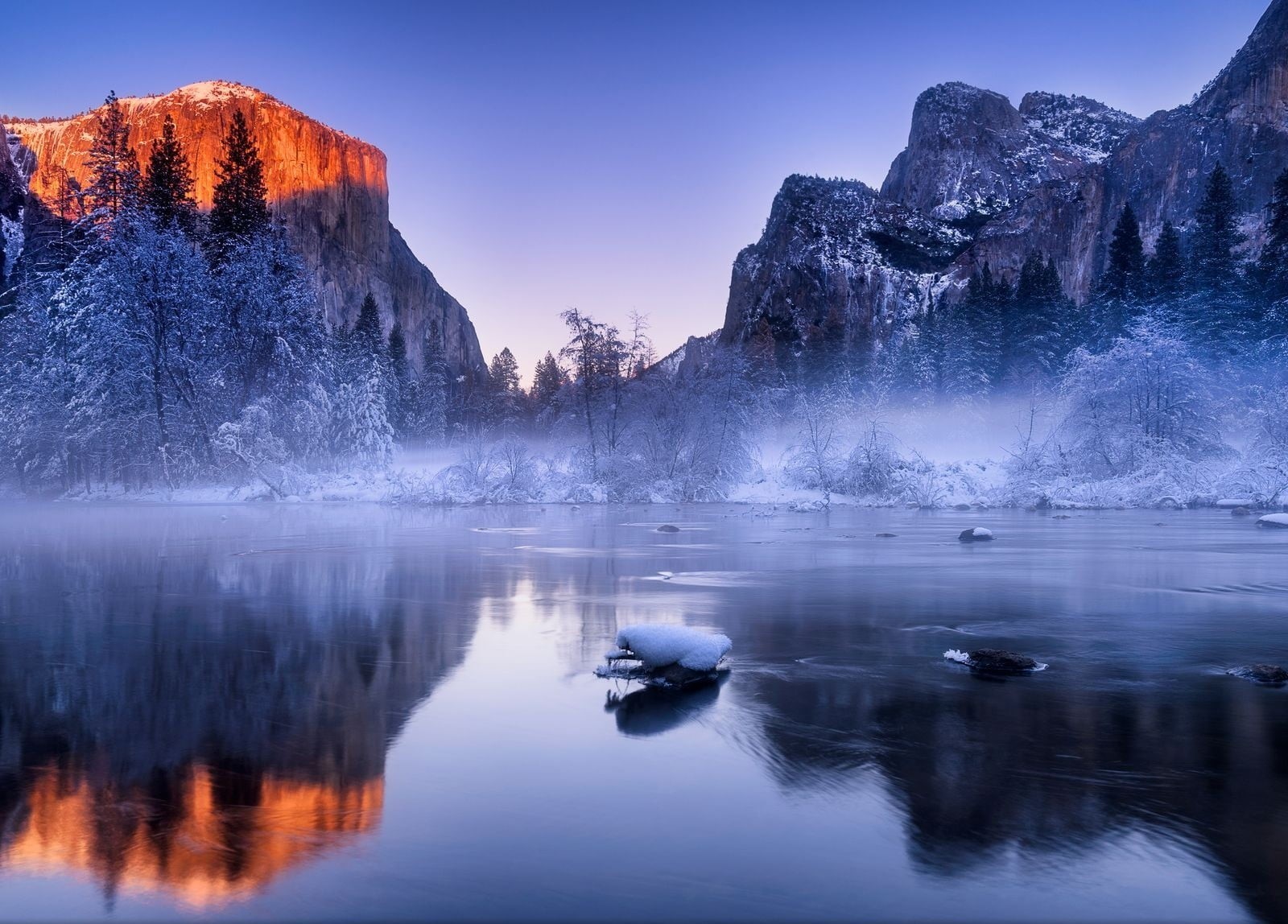photography, water, Yosemite National Park, covered, beauty in nature, cold temperature, non-urban scene, idyllic, outdoors, plant, waterfront, reflection, HD Wallpaper
