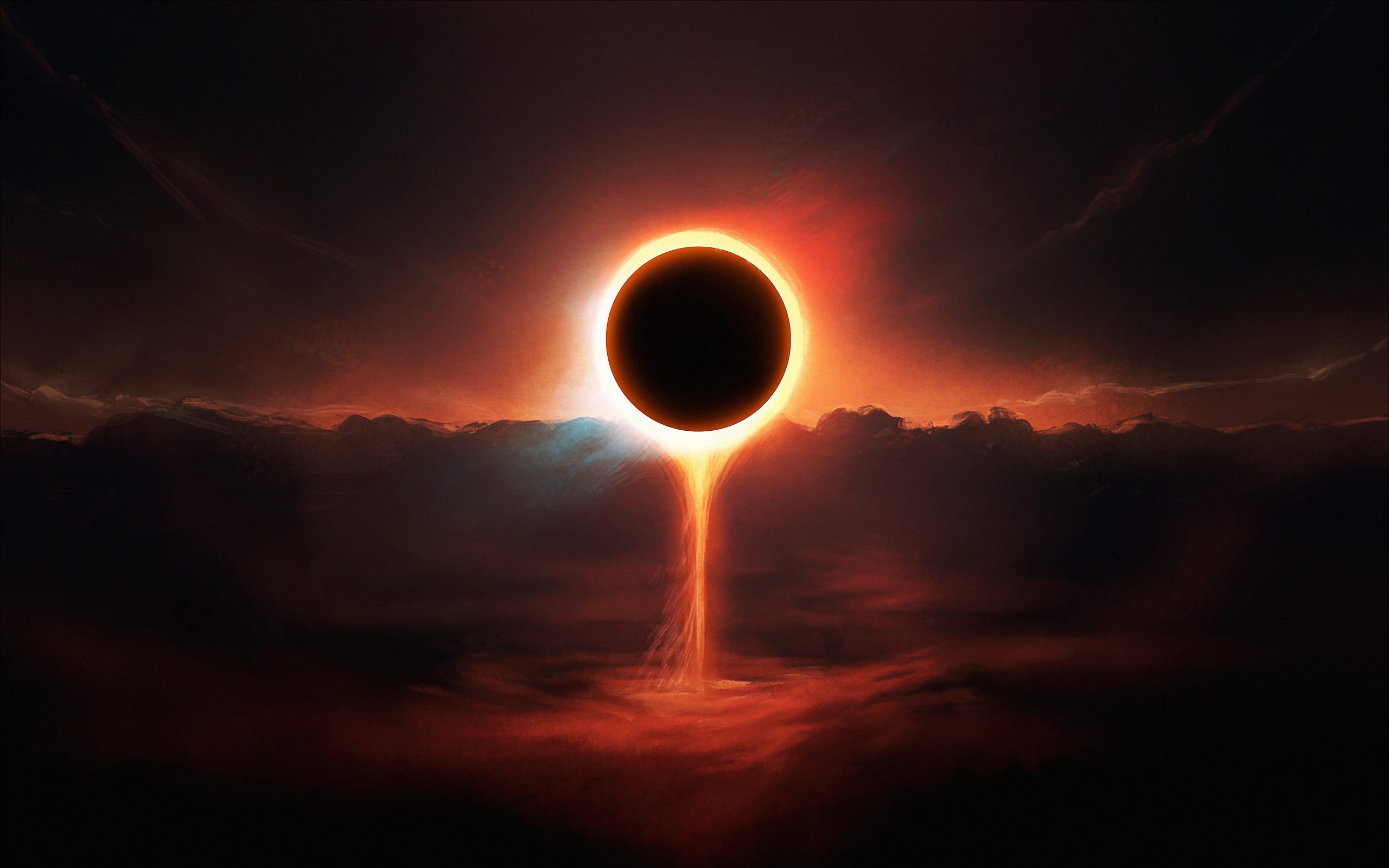 sky, no people, planet - space, planet, lunar, cloud - sky, 2K, circle, star - space, outdoors, beauty in nature, power in nature, red, eclipse, night, HD Wallpaper