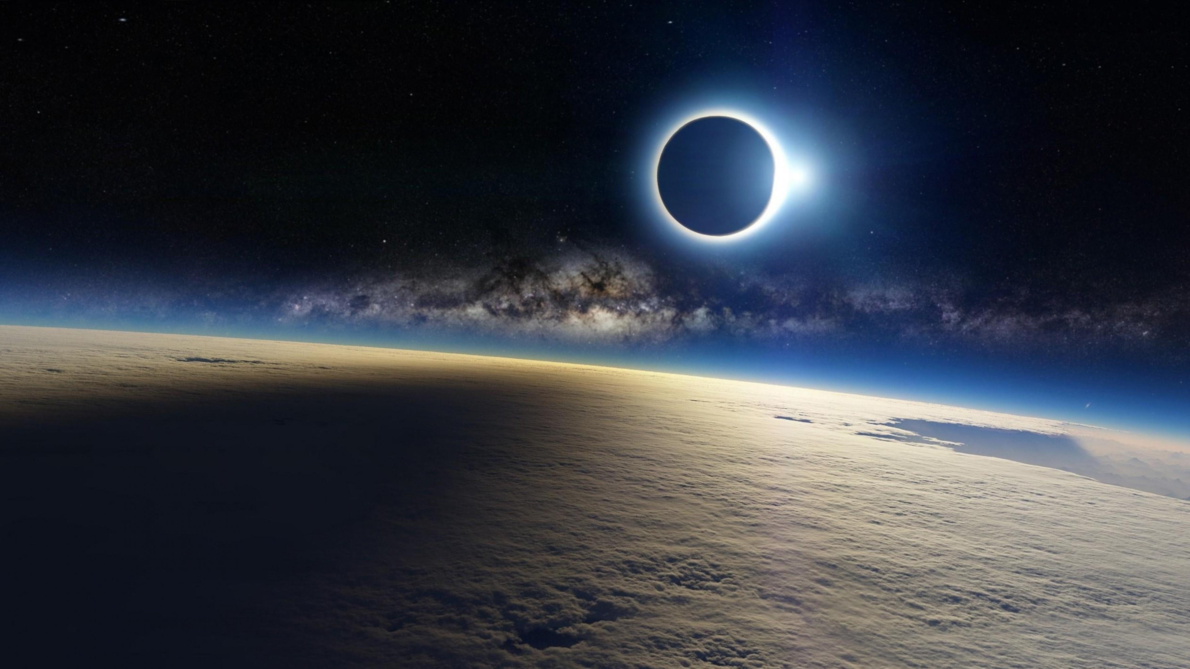 universe, galaxy, 4K, clouds, milky way, sky, space, light, eclipse, HD Wallpaper