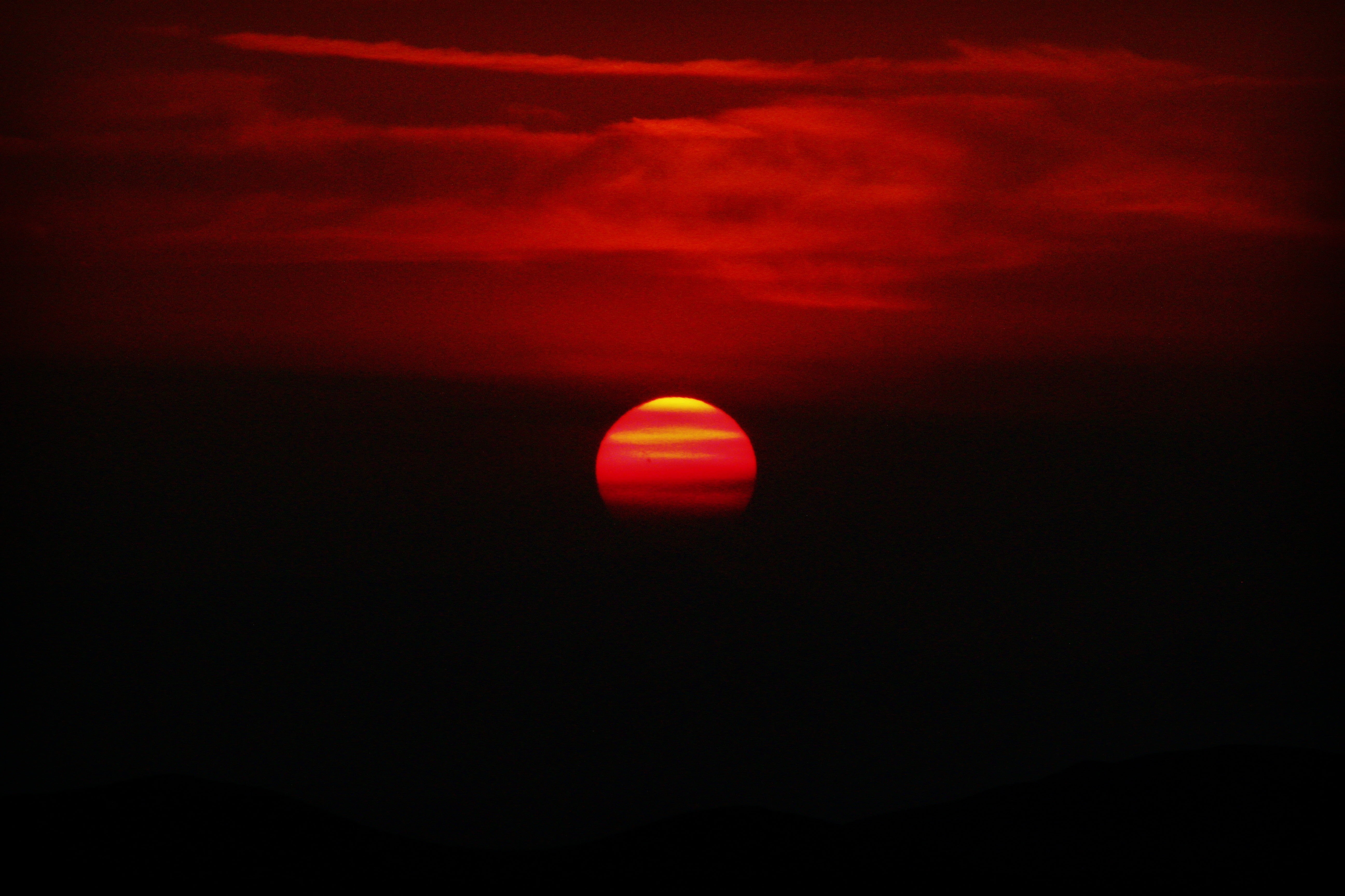 scenics - nature, eclipse, dark, space, lunar, outdoors, clouds, tranquil scene, red, nature, natural phenomenon, 5K, idyllic, sunset, dramatic sky, no people, HD Wallpaper
