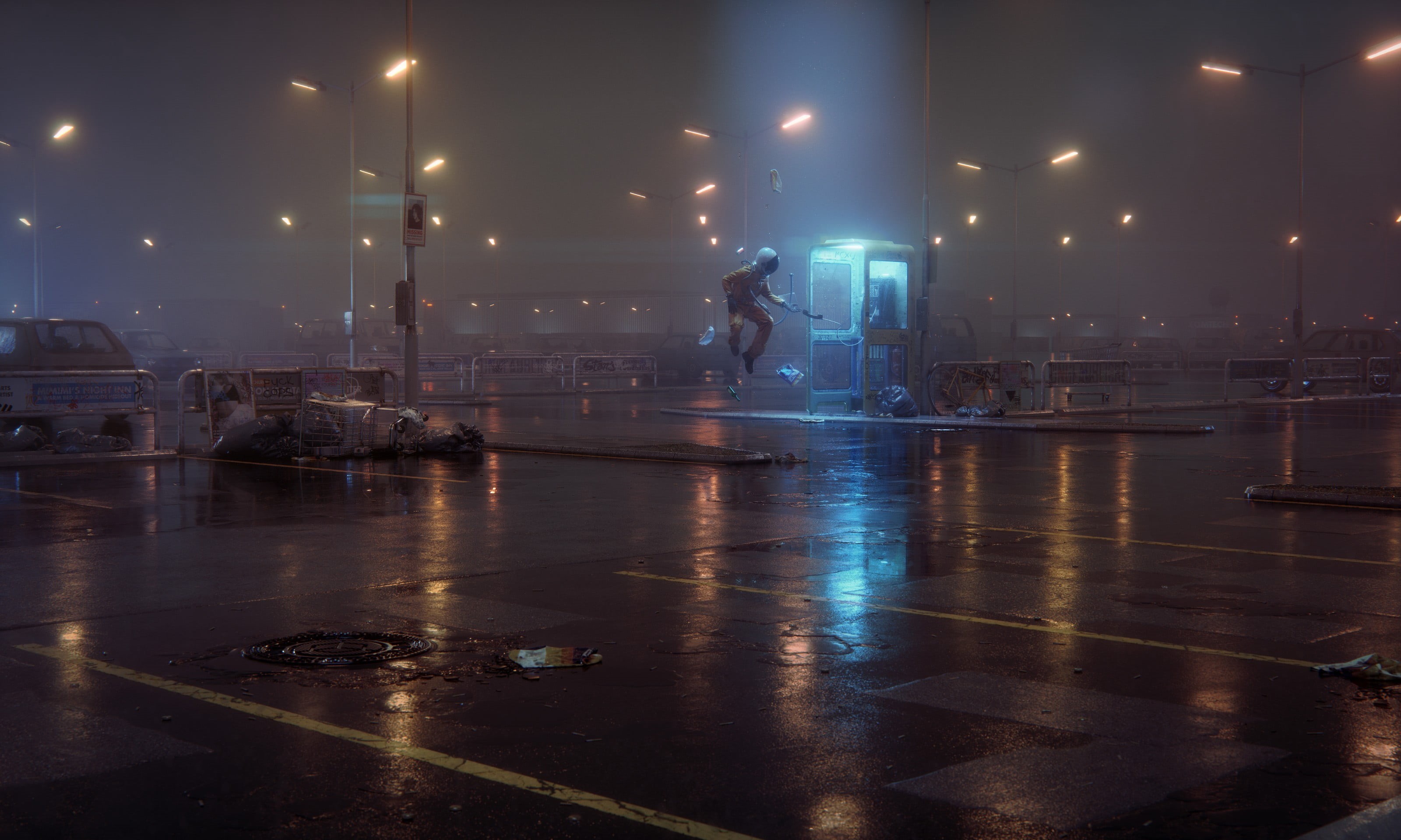 architecture, leisure activity, reflection, night, illuminated, s, Moon, city, men, gray, hoodie, motion, sport, real people, street, built structure, rain, HD Wallpaper