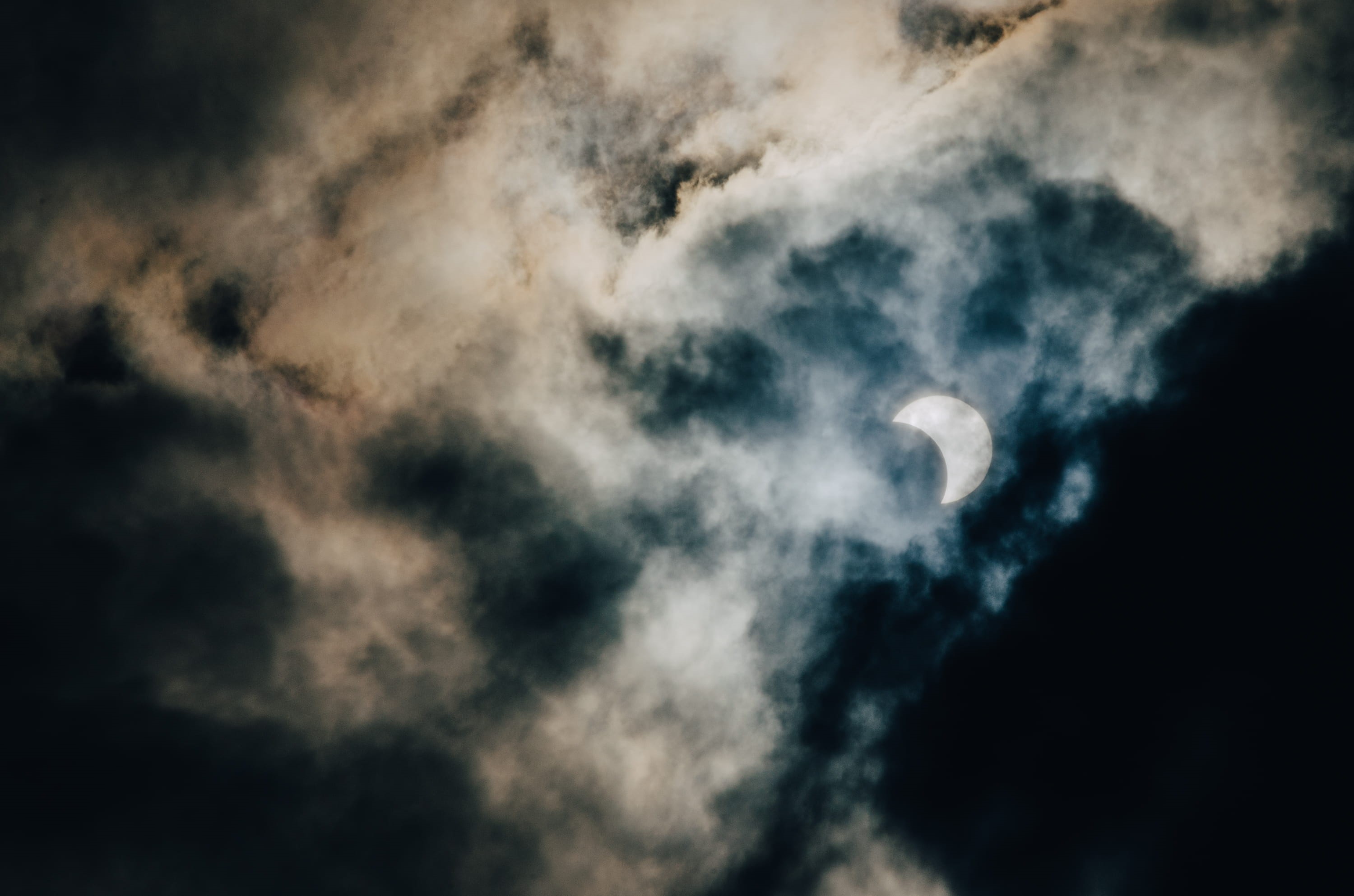 night, outdoors, solar, astronomy, clouds, moon, no people, low angle view, black, sun, cloudscape, crescent, space, cloudy, power in nature, moonlight, HD Wallpaper