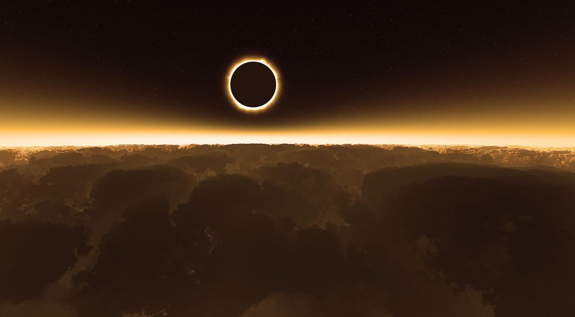 clouds, exploration, sun, night, scenics - nature, silhouette, scenics, eclipse, dark, planet - Space, dusk, sky, sunrise - Dawn, earth, sunlight, space, HD Wallpaper