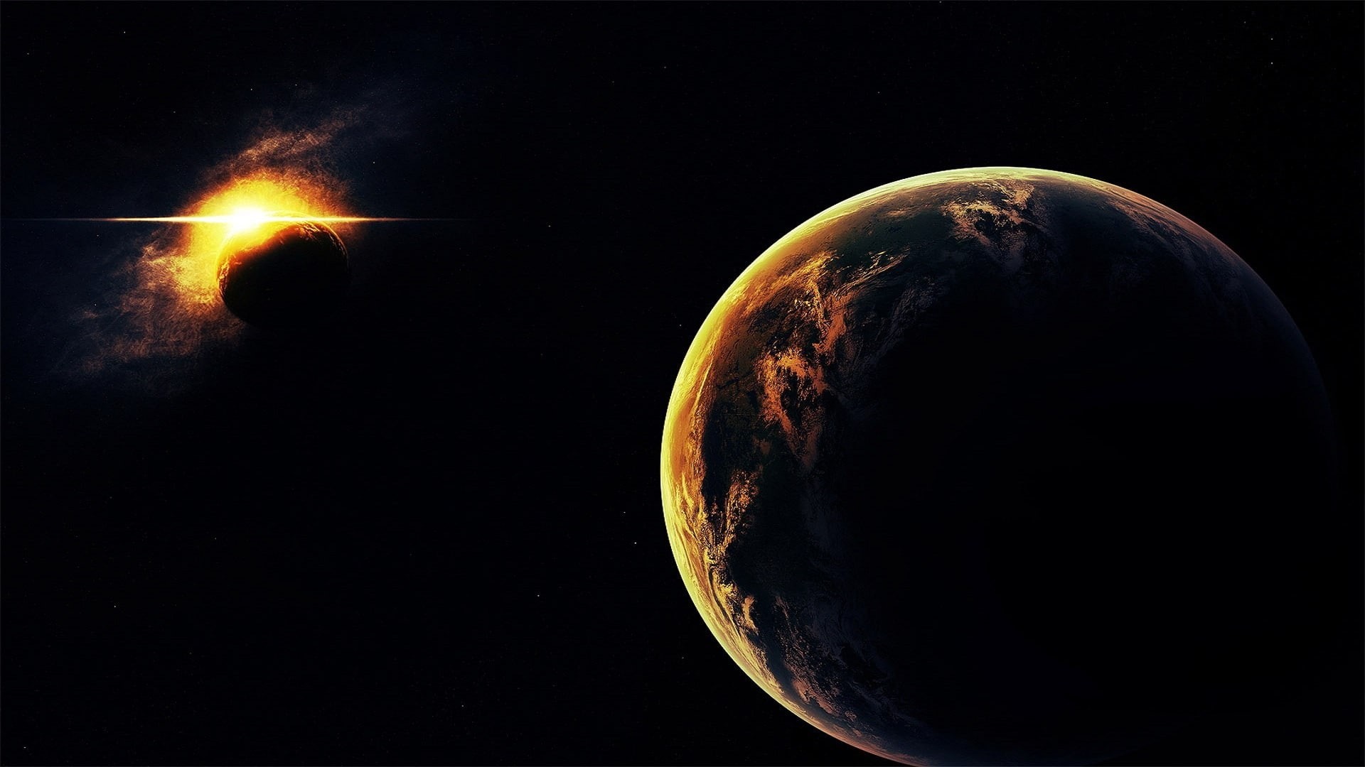 1080P, space art, digital art, space, planet, solar eclipse, HD Wallpaper