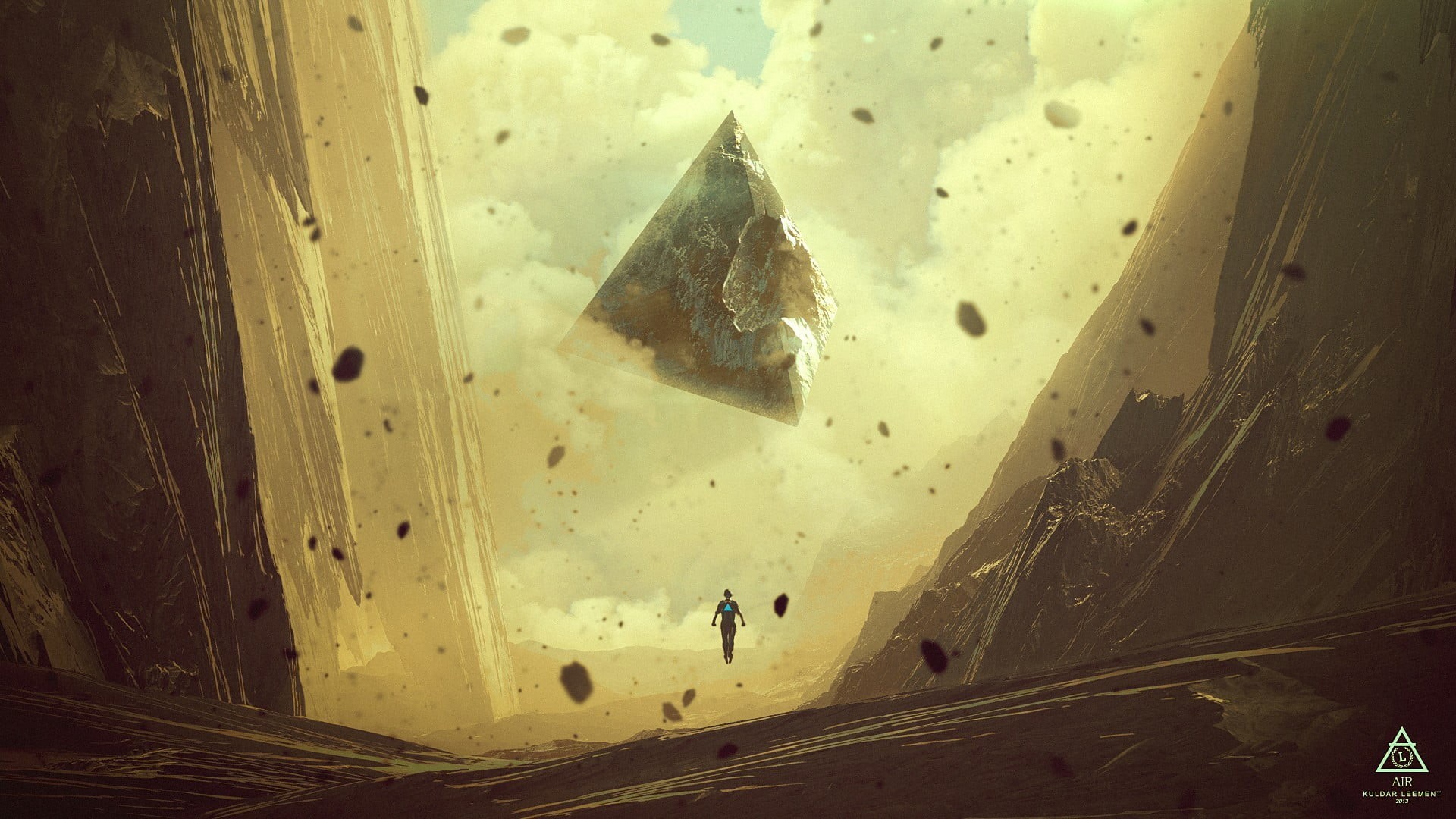 Kuldar Leement, marine, landscape, fantasy art, ground, artwork, indoors, pyramid, sea, digital art, mountains, rock, 1080P, abstract, beige, underwater, HD Wallpaper