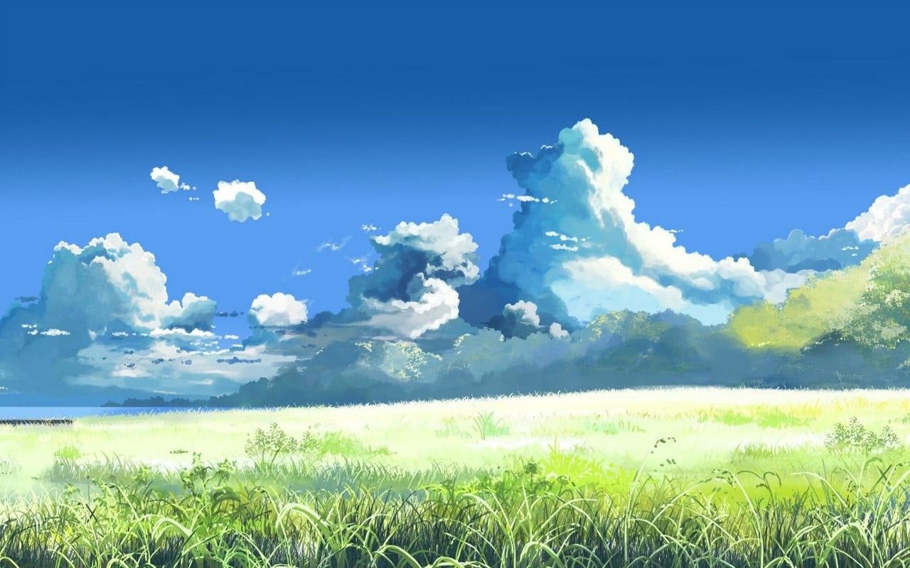 tranquility, blue, environment, growth, anime, grass, beauty in nature, day, 720P, sky, tranquil scene, 5 Centimeters Per Second, landscape, no people, HD Wallpaper
