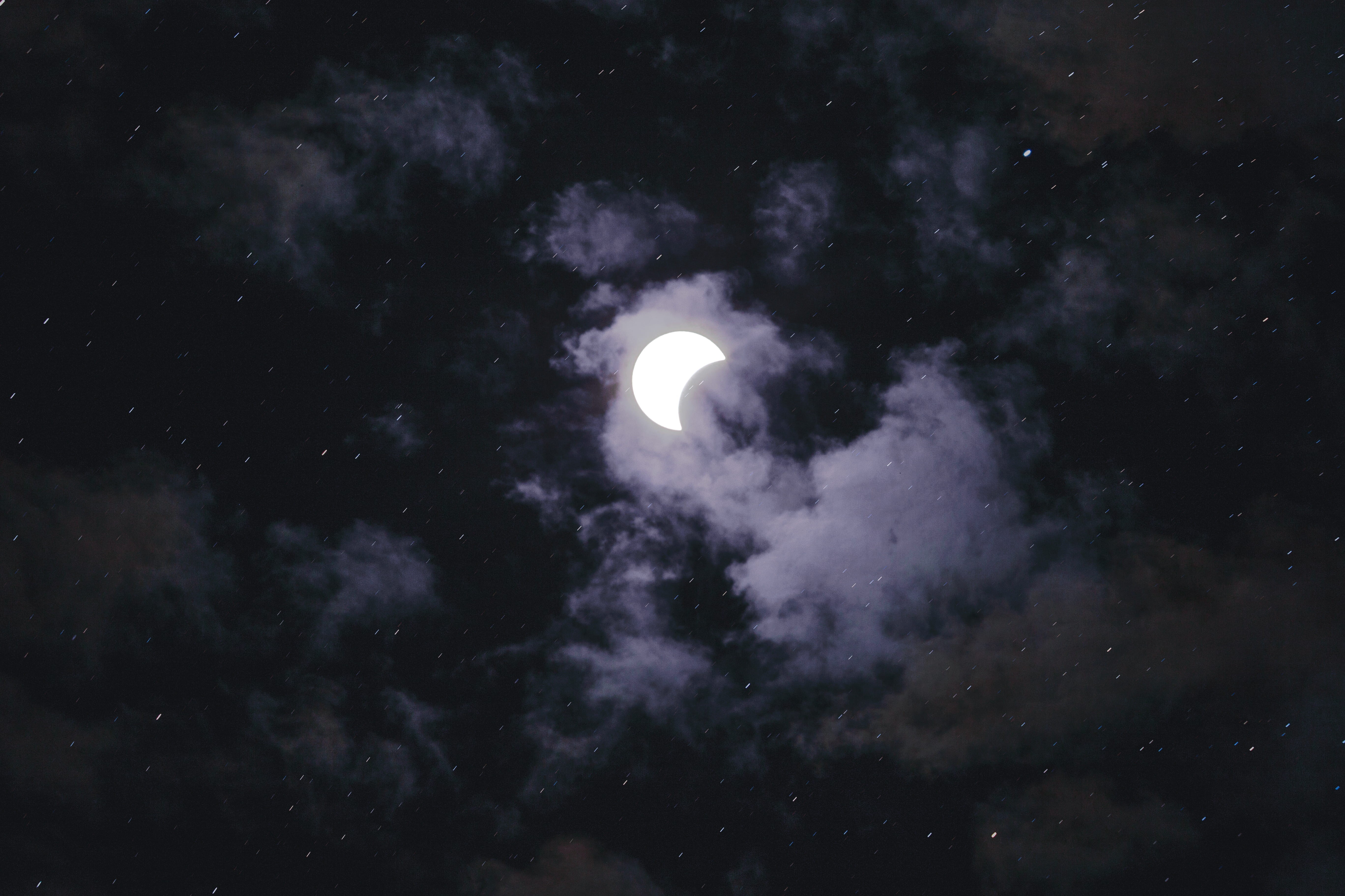 photo, cloudy, half moon, dark, moonlight, science, beauty in nature, low angle view, space and astronomy, scenics - nature, outdoors, astrology, star - space, HD Wallpaper