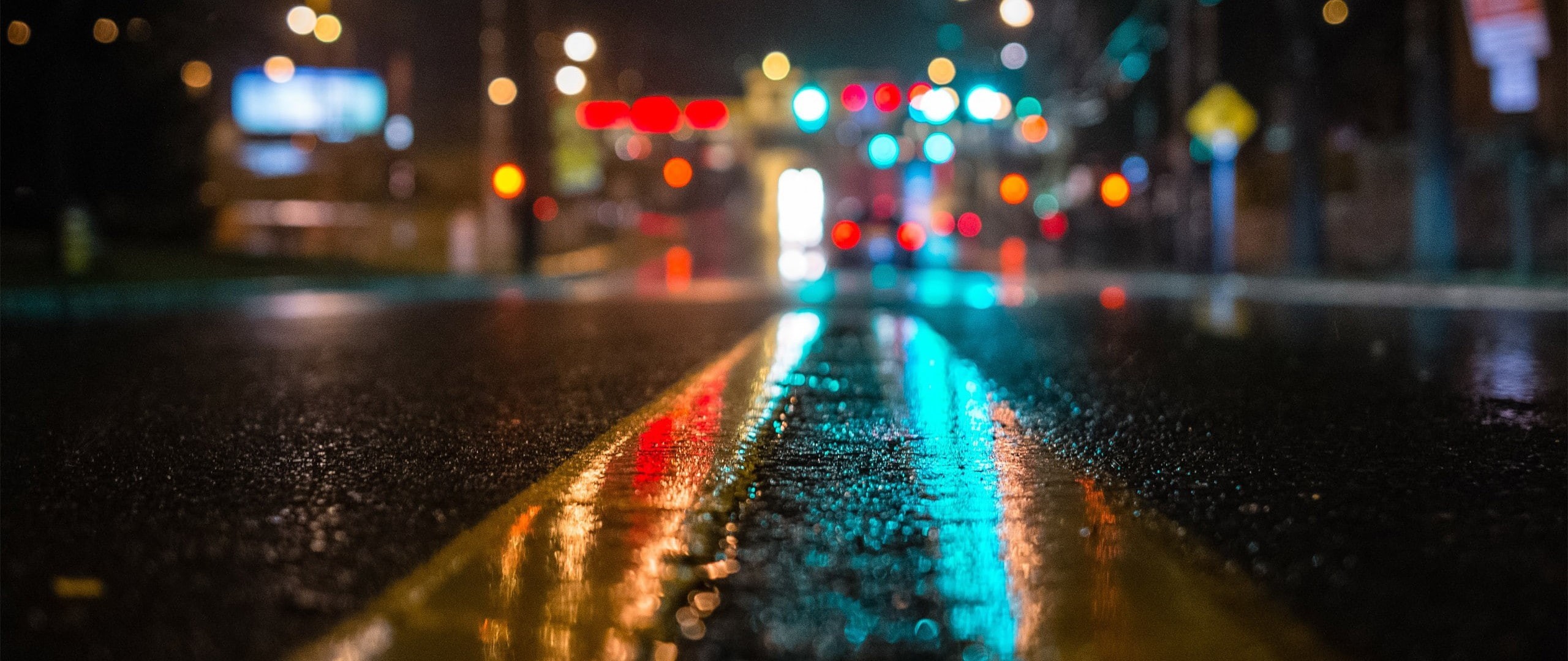traffic, surface level, city life, 2K, rain, architecture, ultra wide photography depth of field, city, water, outdoors, rainy season, illuminated, street, HD Wallpaper