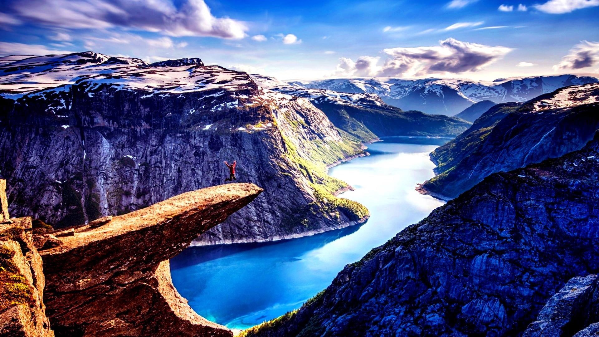 1080P, europe, trolltunga, mountains, rocks, norway, fjord, HD Wallpaper