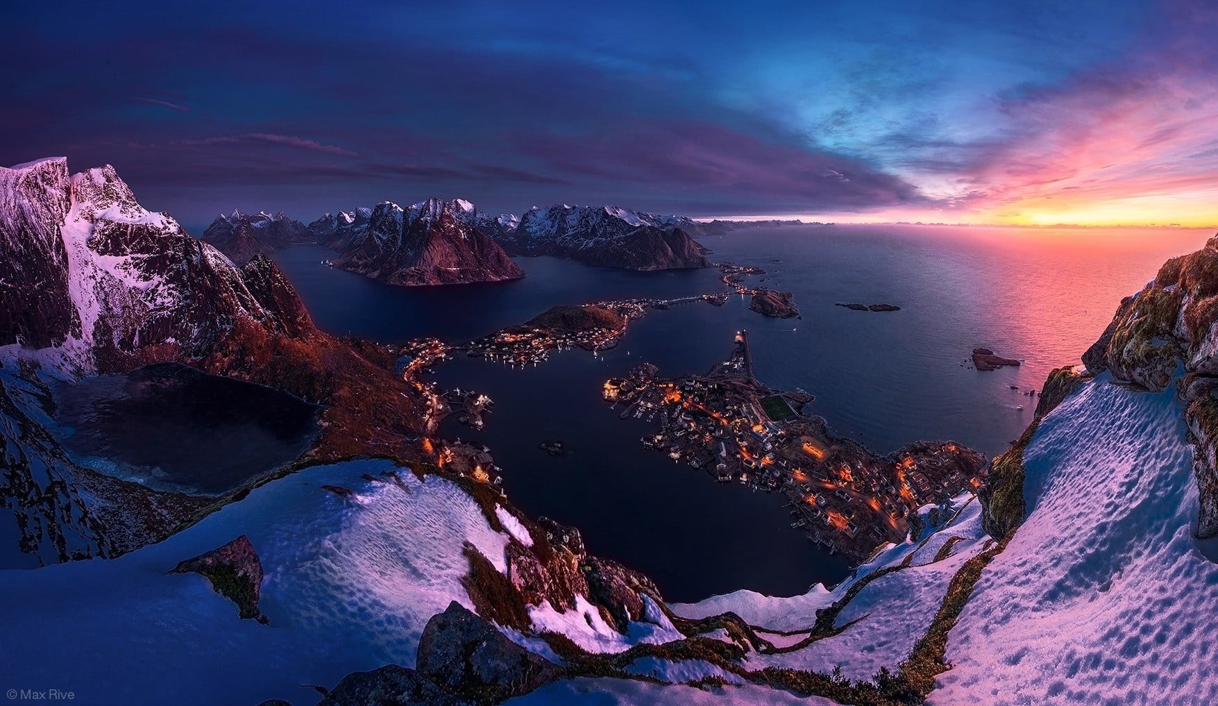 water, sun, tranquility, nature, 720P, mountain peak, sky, travel, cold temperature, outdoors, sunset, land, beauty in nature, sea, landscape, mountain, HD Wallpaper