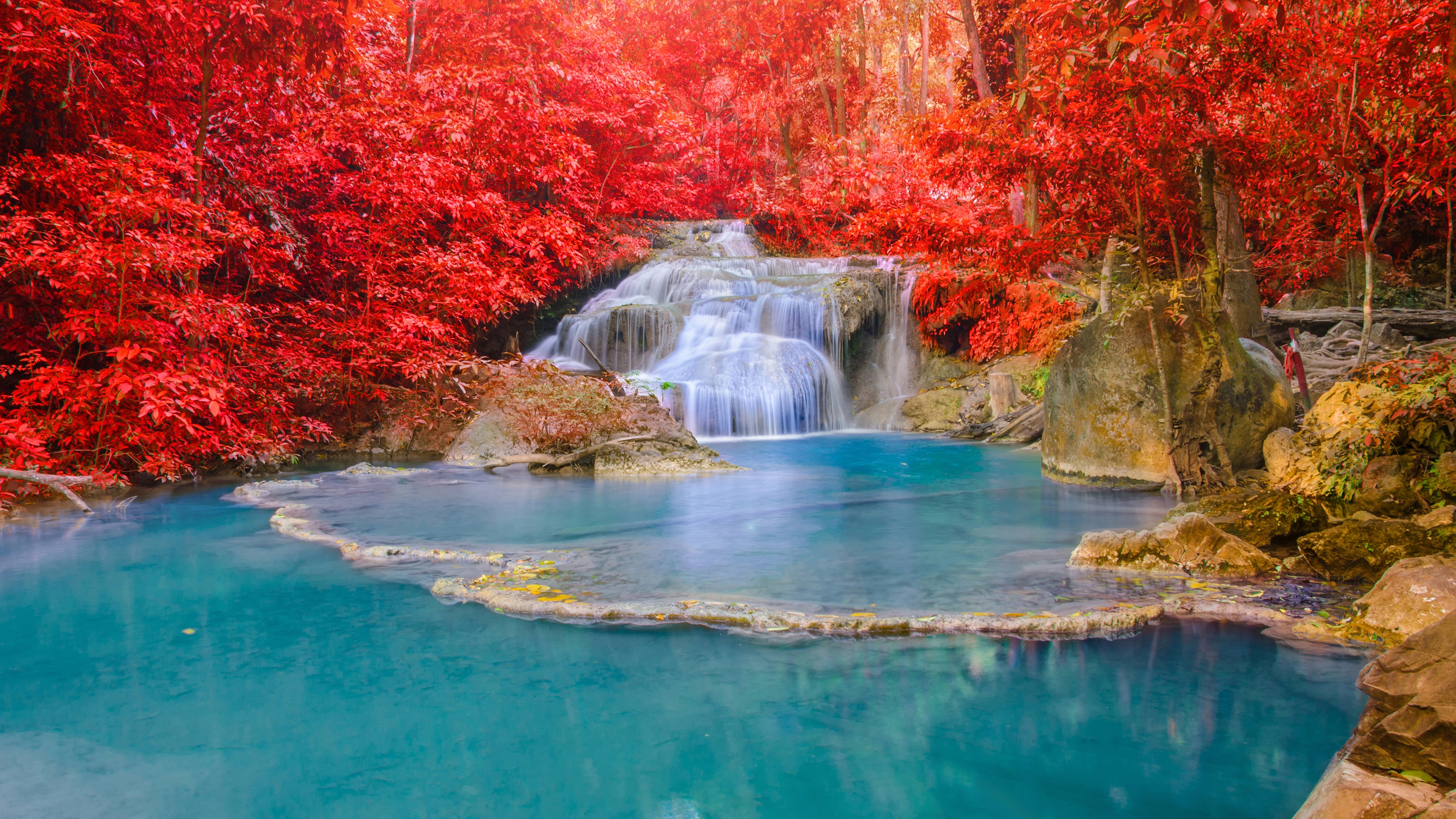 day, turquoise colored, motion, water, outdoors, scenics - nature, flowing water, falling water, plant, land, no people, nature, non-urban scene, tranquil scene, HD Wallpaper