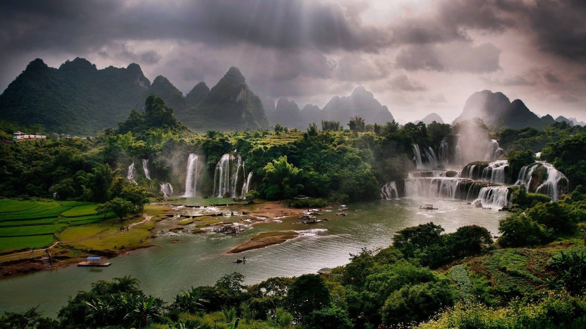 1080P, hd-, sunbeams, Vietnam, waterfalls, Nature s, river, amazing nature, HD Wallpaper
