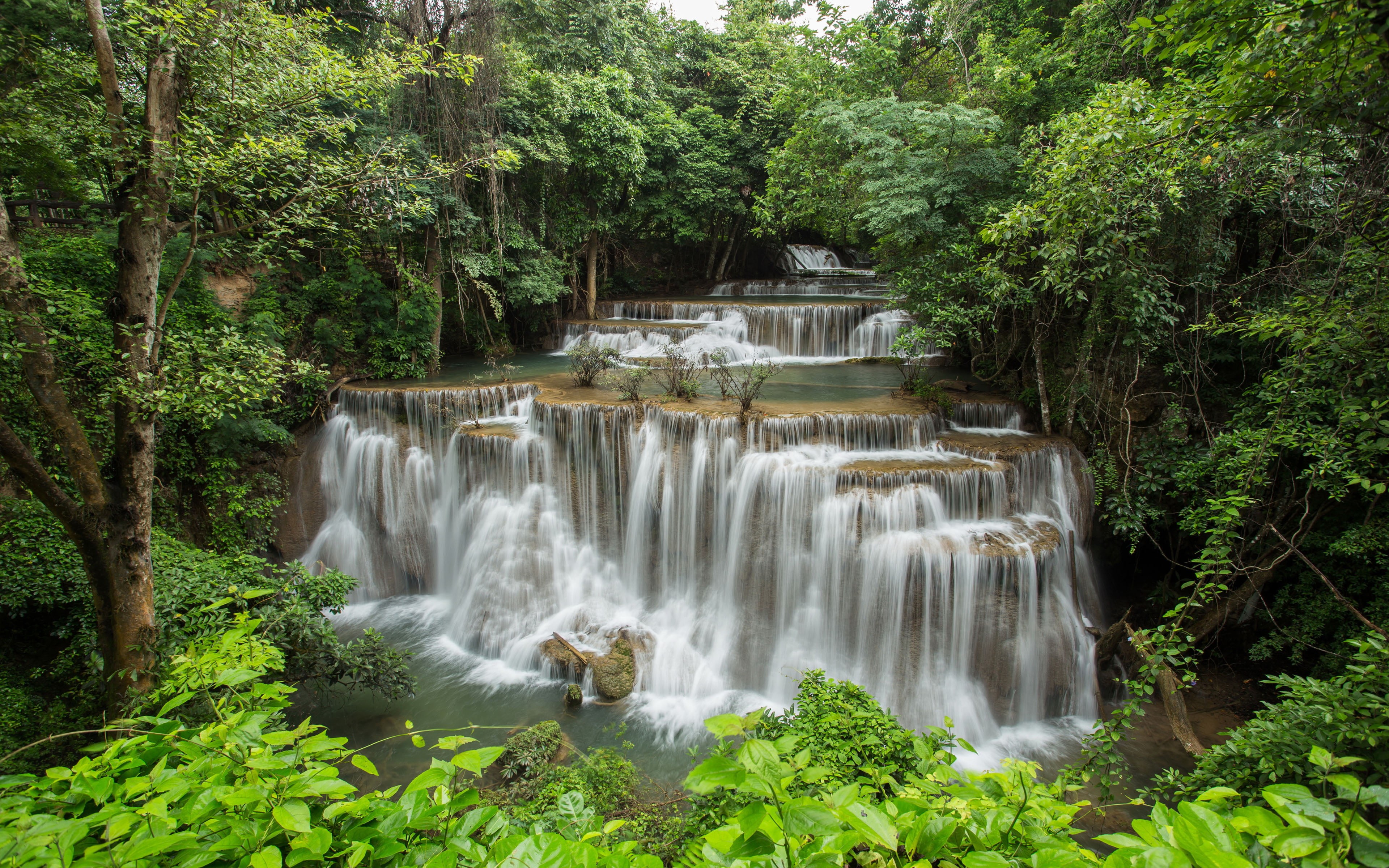 growth, k, waterfall, long exposure, environment, day, flowing water, river, mobile, kwai, foliage, power in nature, 4K, beauty in nature, HD Wallpaper