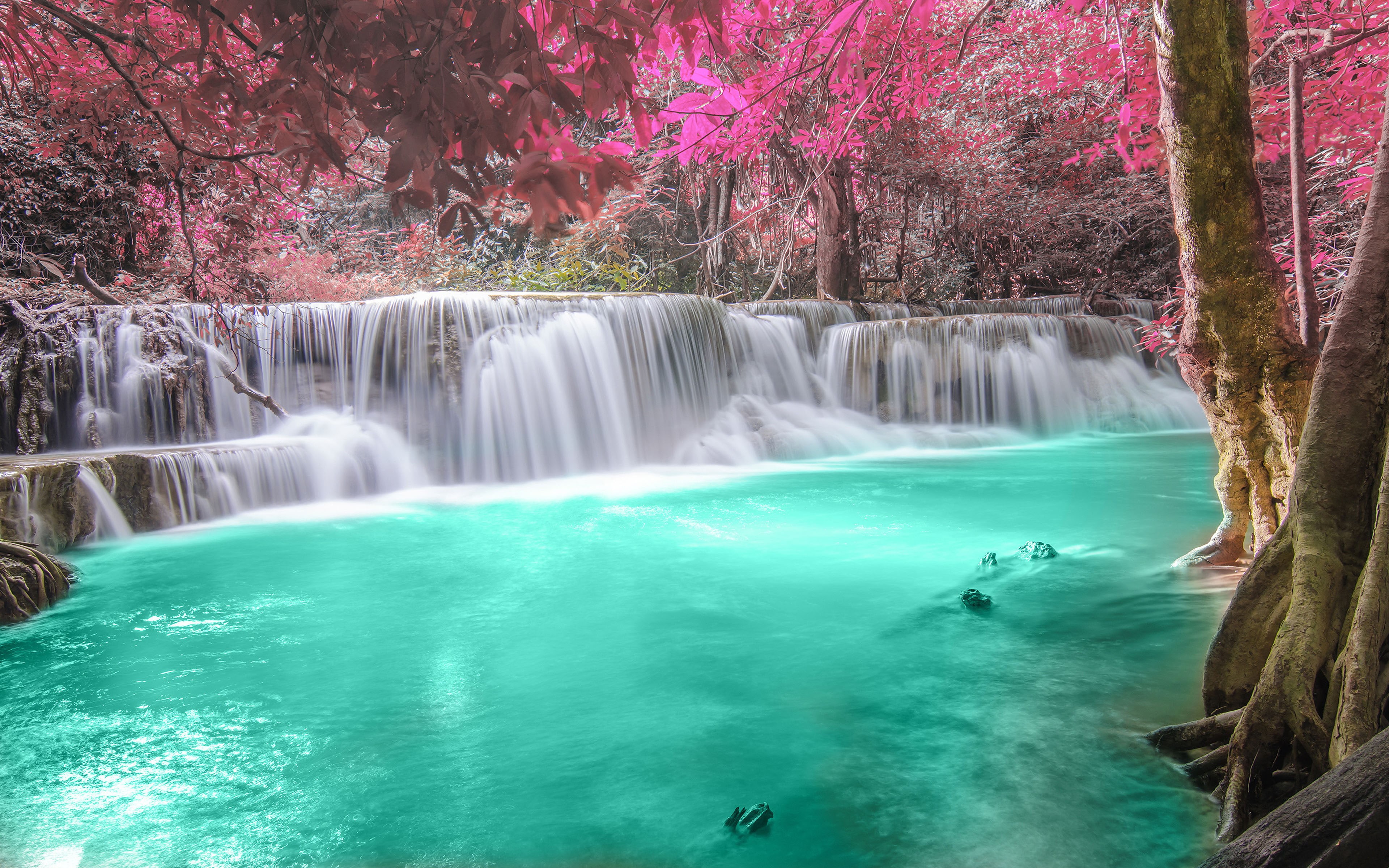 khamin, 4K, mae, hd, park, national, water, huay, srinagarindra, waterfall, turquoise, mobile, thailand, HD Wallpaper