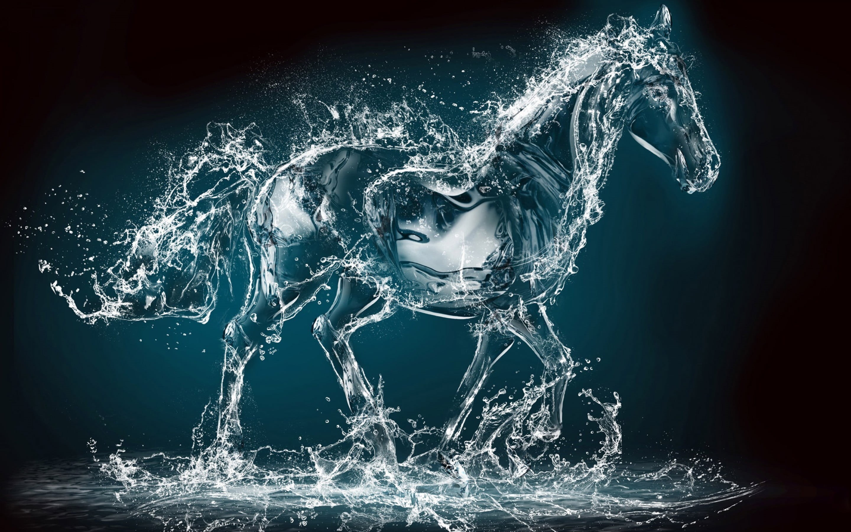artwork, underwater, sport, horse, splashing, power in nature, blue, colored background, digital composite, black background, liquid, nature, blue background, HD Wallpaper