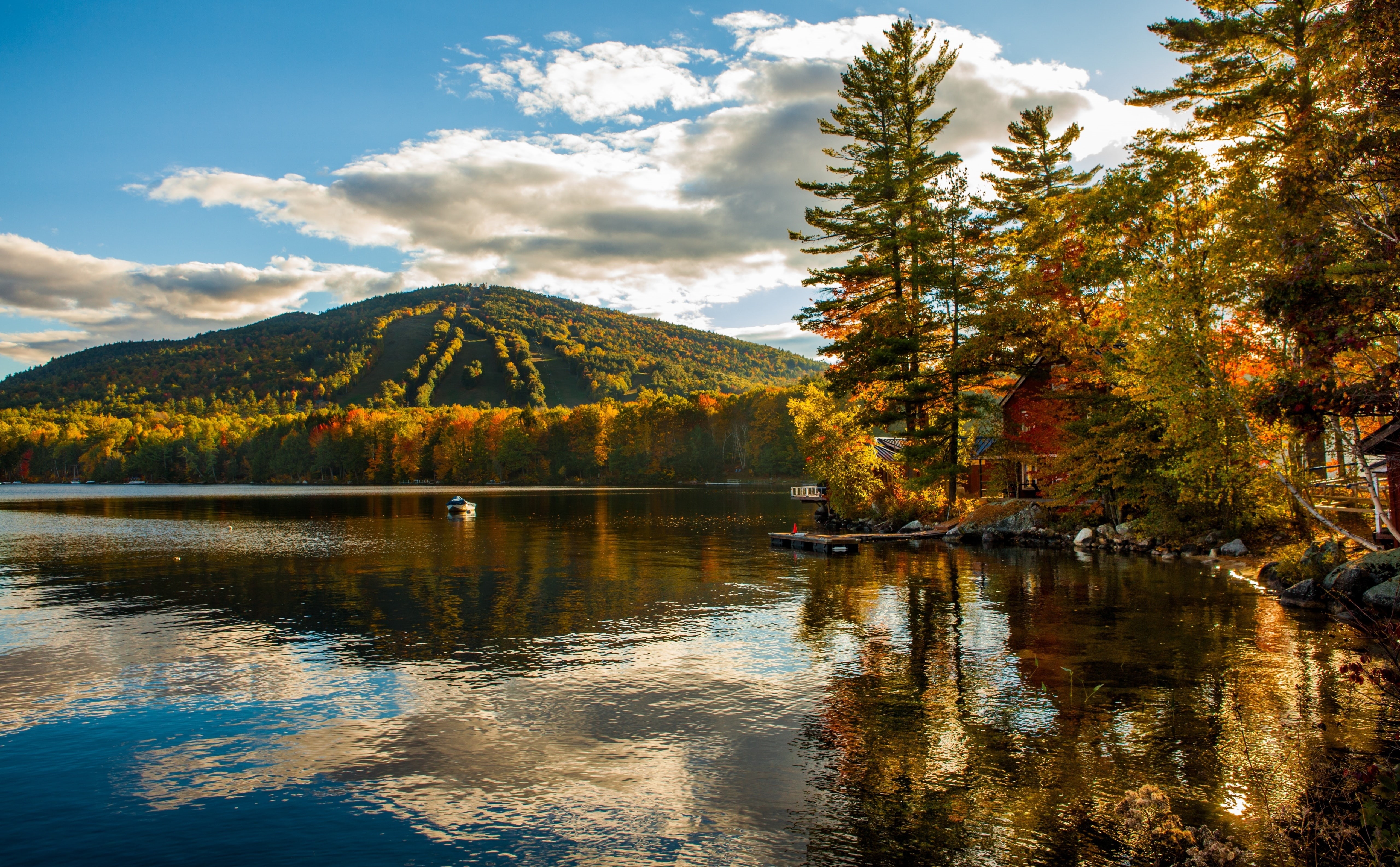 waterfront, non-urban scene, england, Vermont, tranquility, reflection, water, day, newhampshire, Autumn, no people, outdoors, foliage, sky, new, change, HD Wallpaper